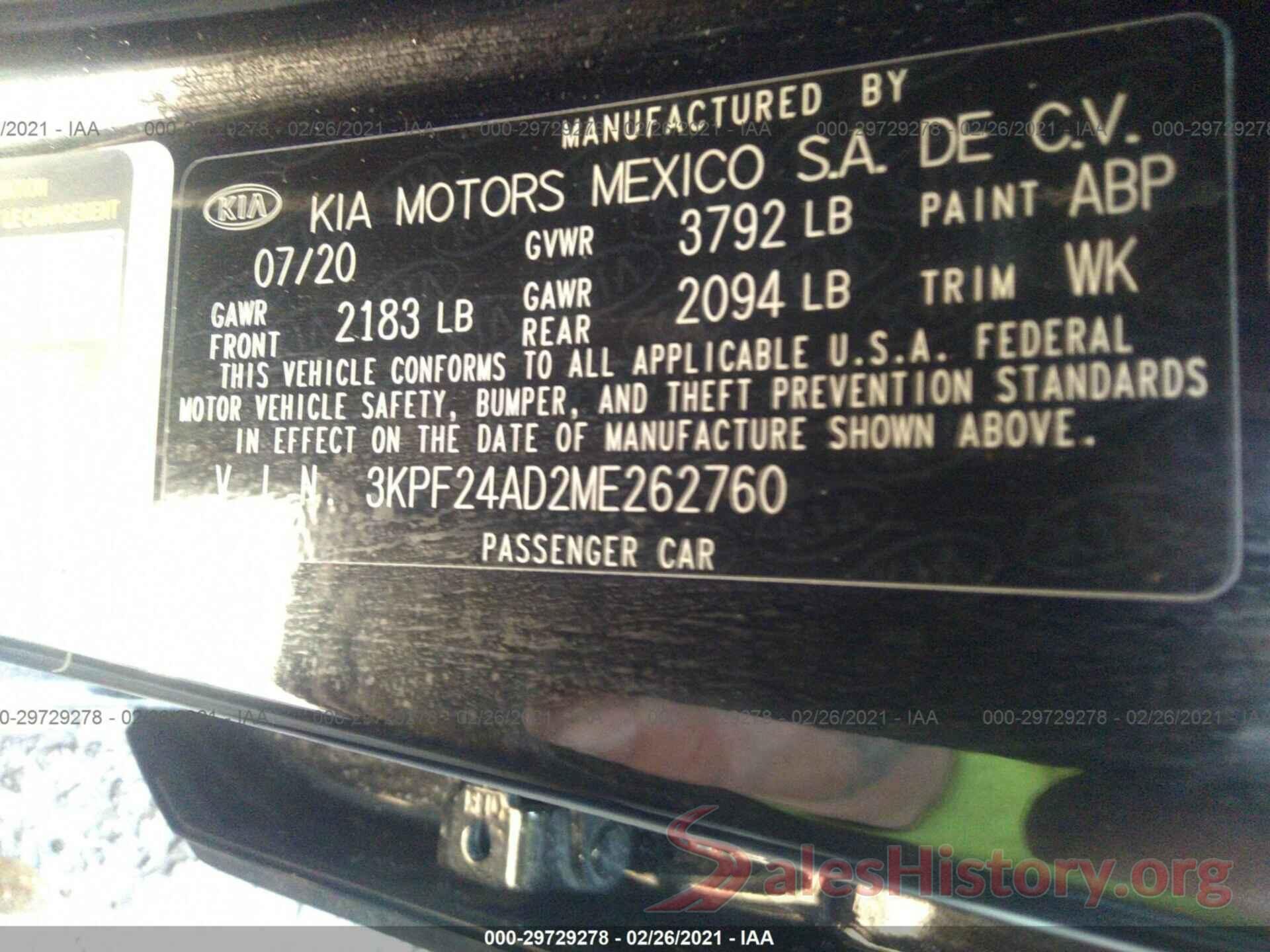 3KPF24AD2ME262760 2021 KIA FORTE