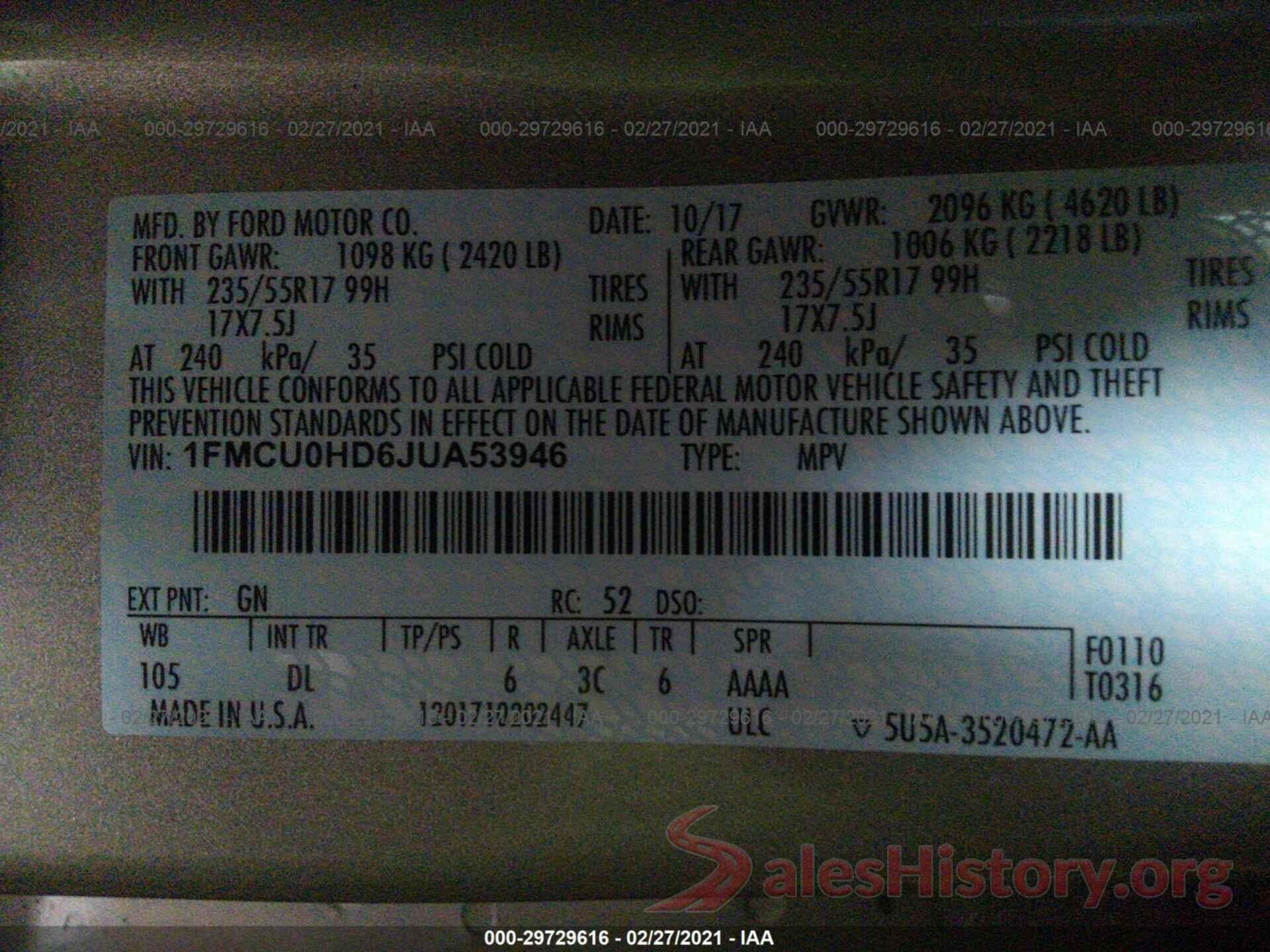 1FMCU0HD6JUA53946 2018 FORD ESCAPE