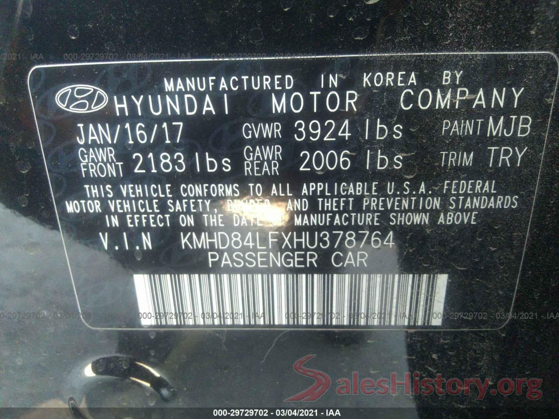 KMHD84LFXHU378764 2017 HYUNDAI ELANTRA