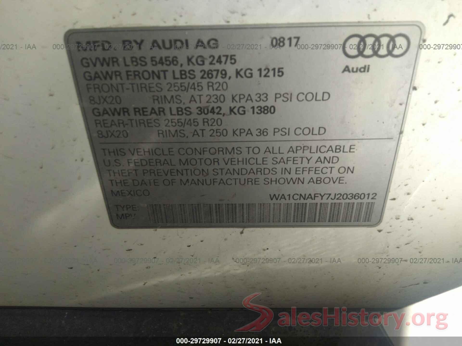 WA1CNAFY7J2036012 2018 AUDI Q5