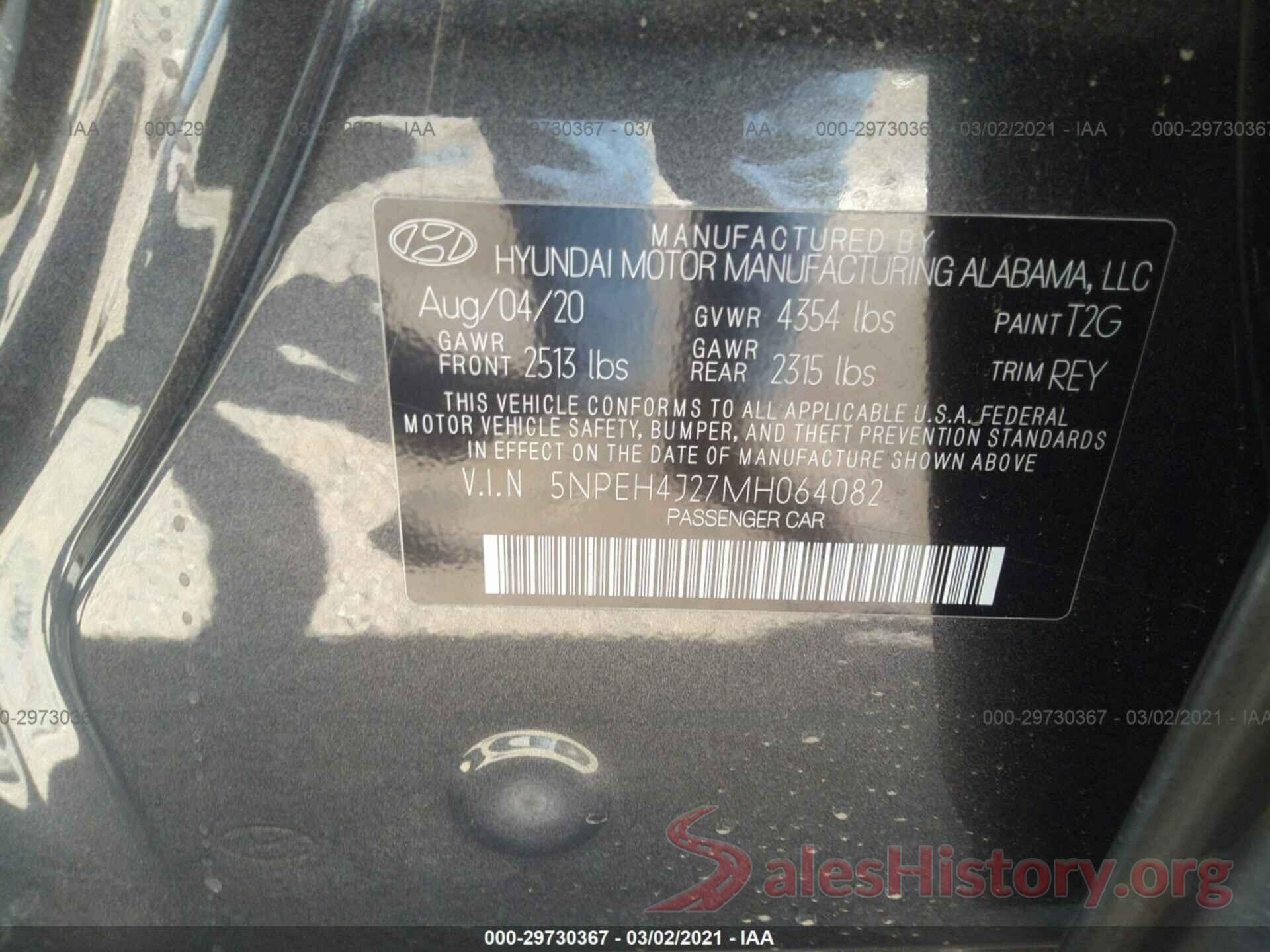 5NPEH4J27MH064082 2021 HYUNDAI SONATA