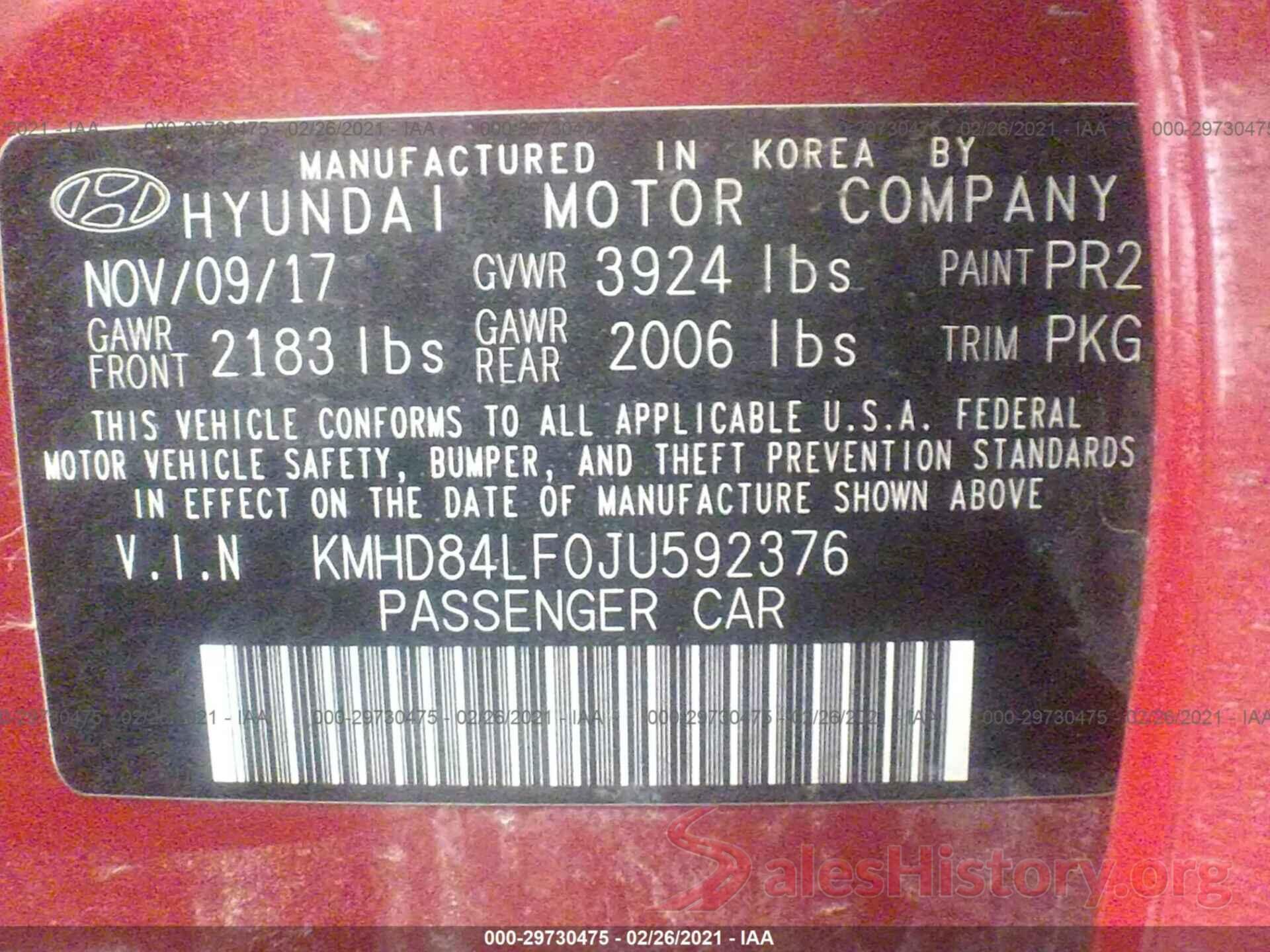 KMHD84LF0JU592376 2018 HYUNDAI ELANTRA