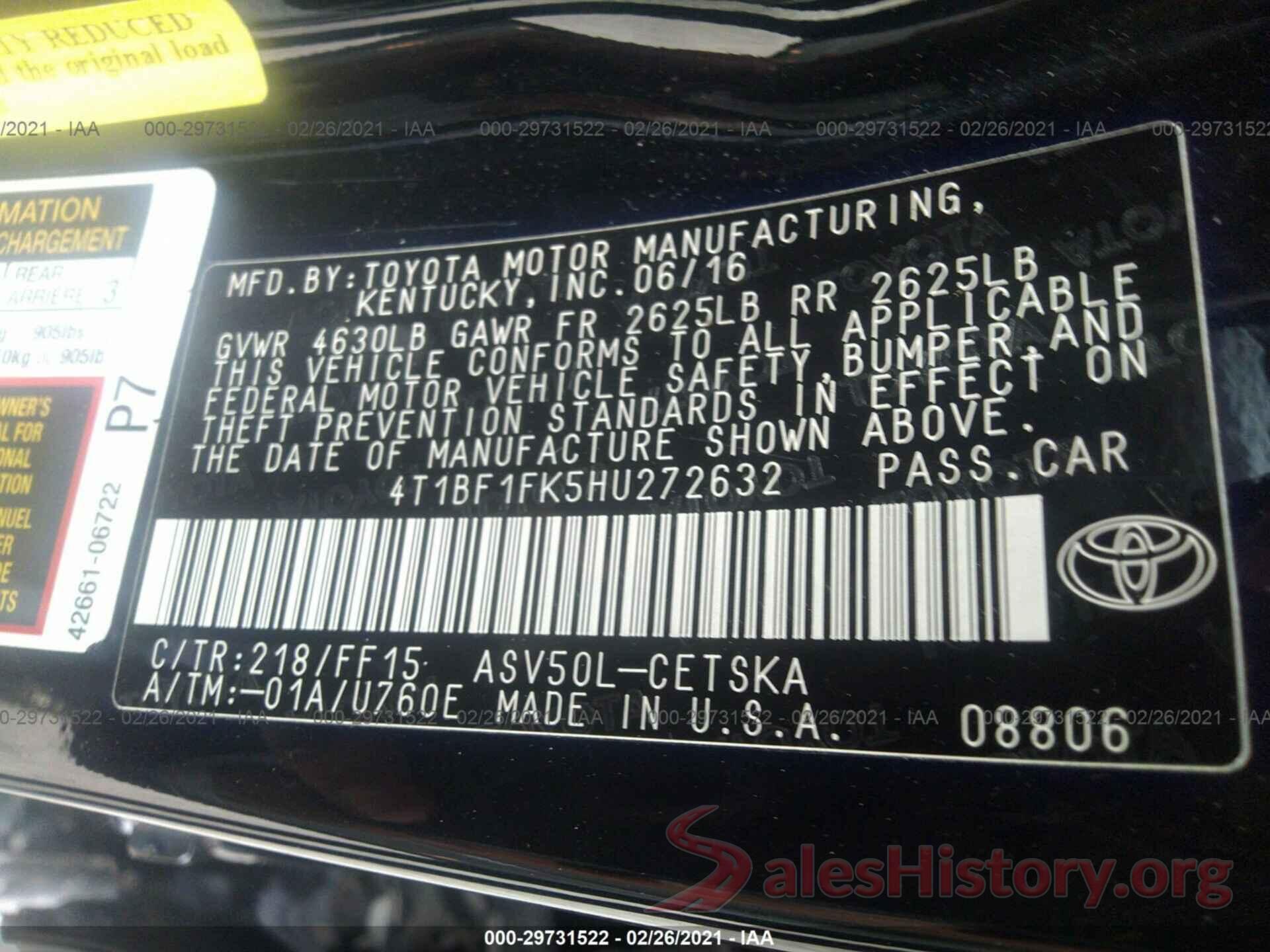 4T1BF1FK5HU272632 2017 TOYOTA CAMRY