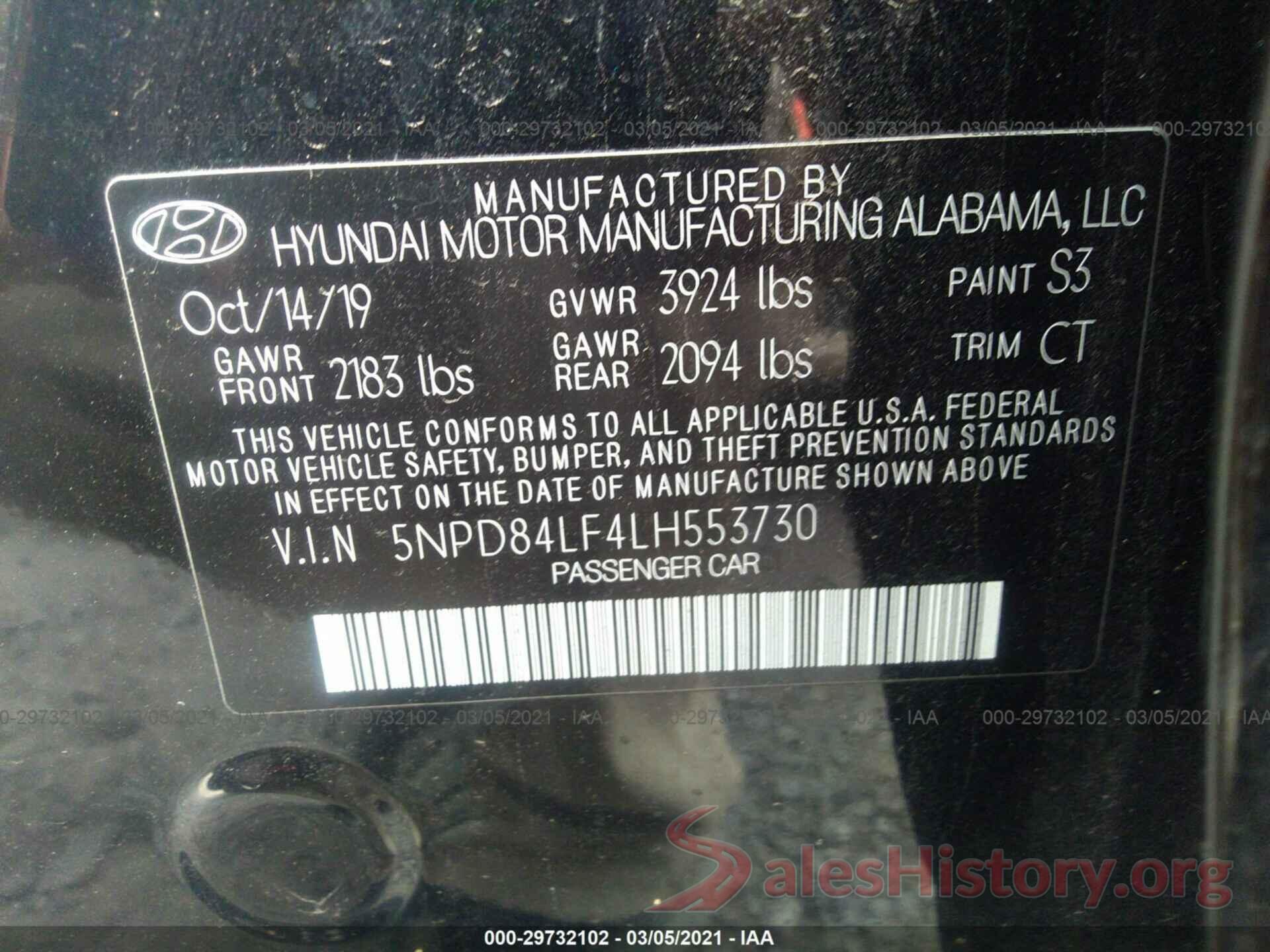 5NPD84LF4LH553730 2020 HYUNDAI ELANTRA