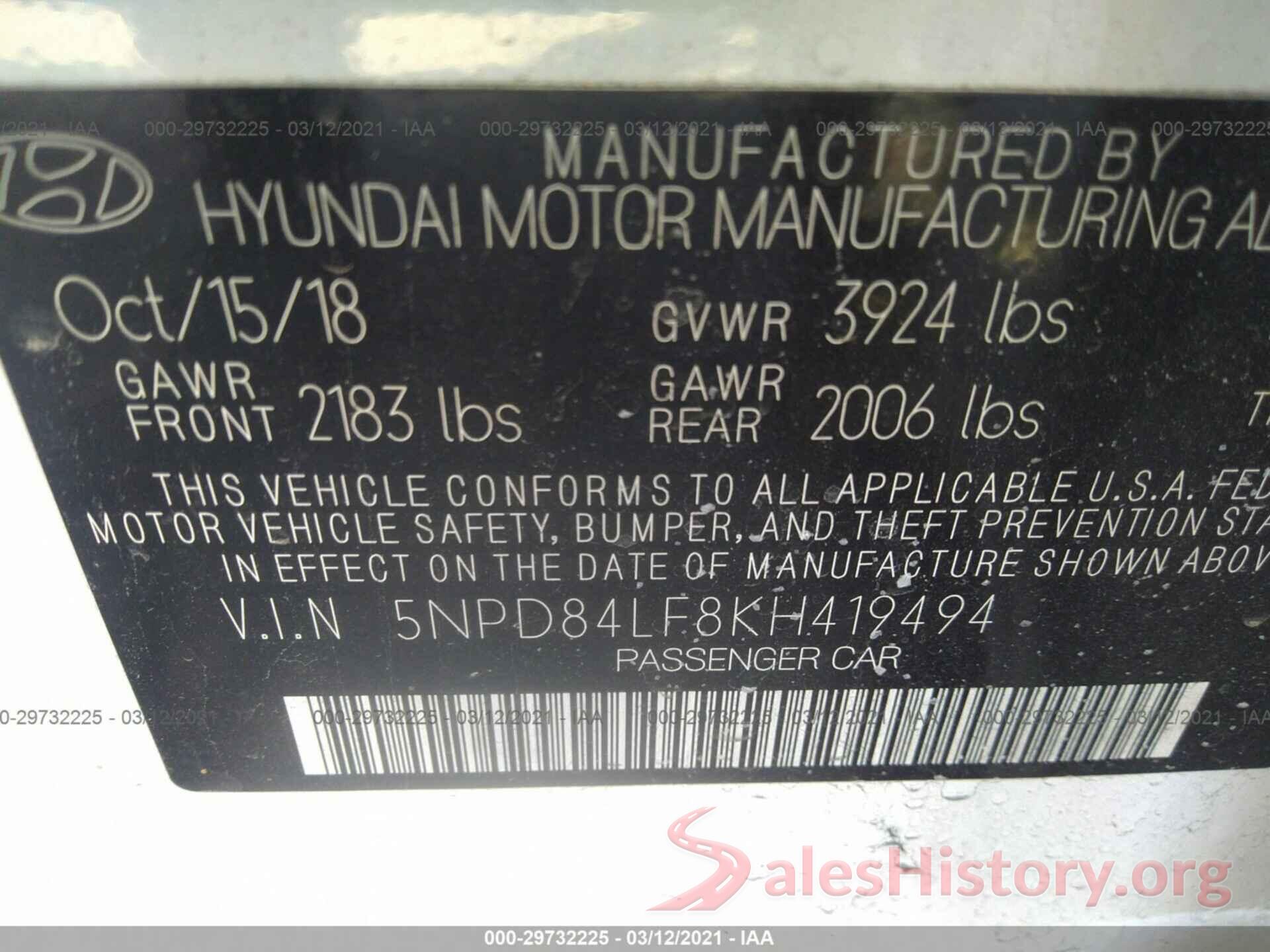 5NPD84LF8KH419494 2019 HYUNDAI ELANTRA