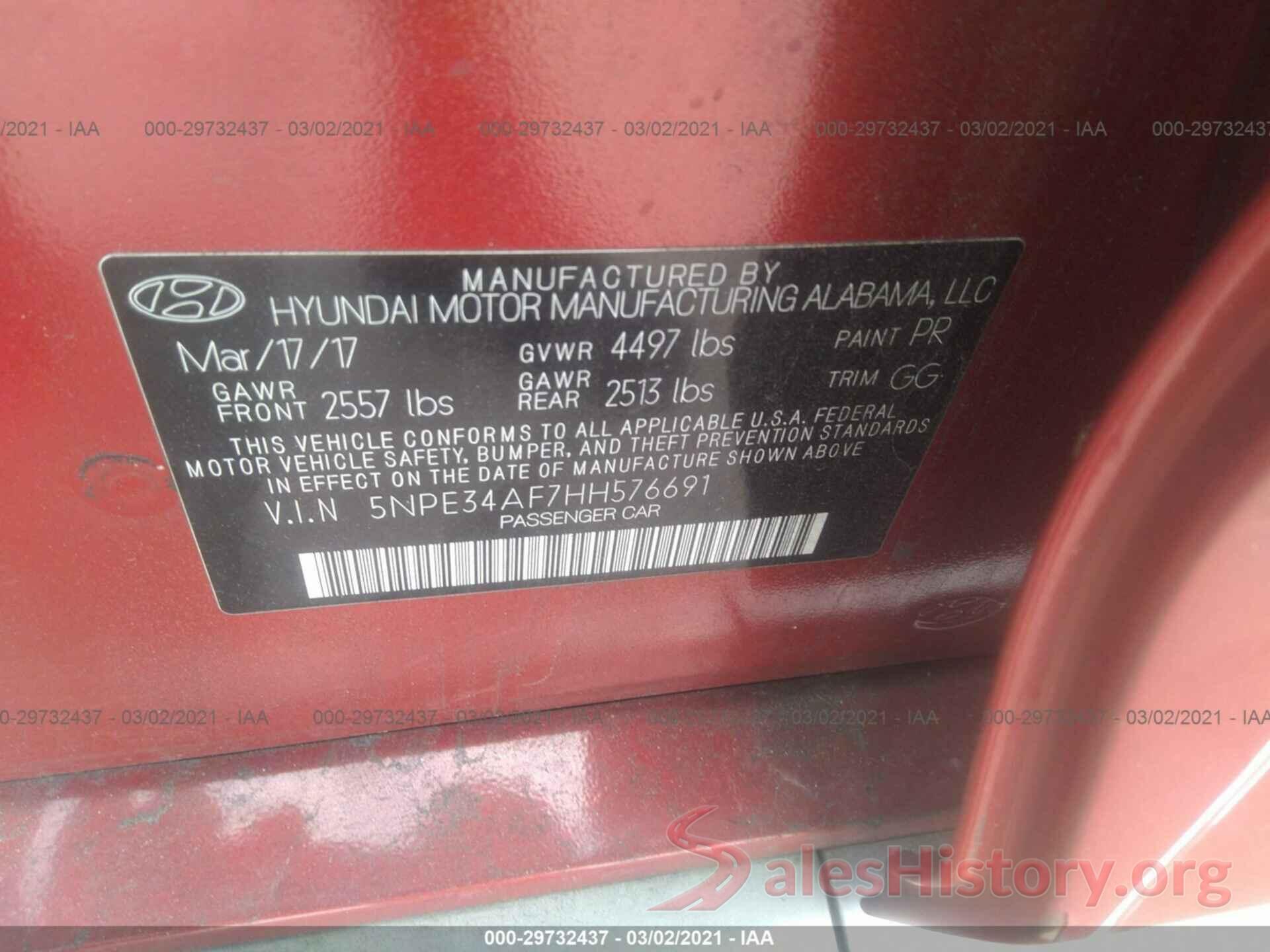 5NPE34AF7HH576691 2017 HYUNDAI SONATA