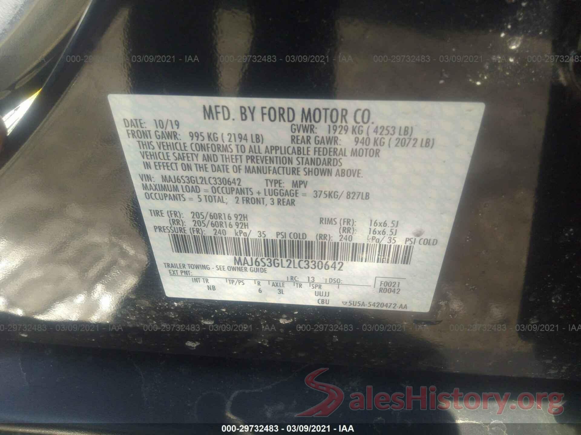 MAJ6S3GL2LC330642 2020 FORD ECOSPORT