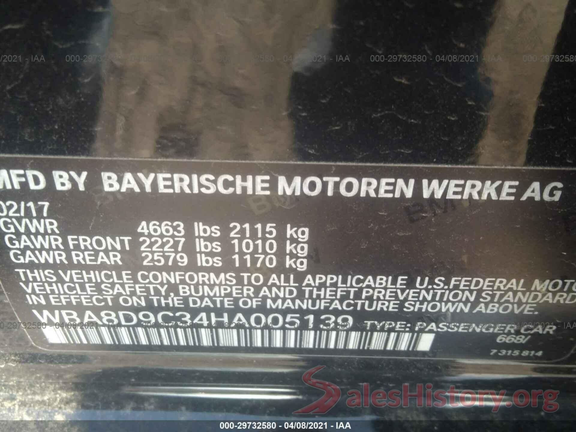 WBA8D9C34HA005139 2017 BMW 3 SERIES