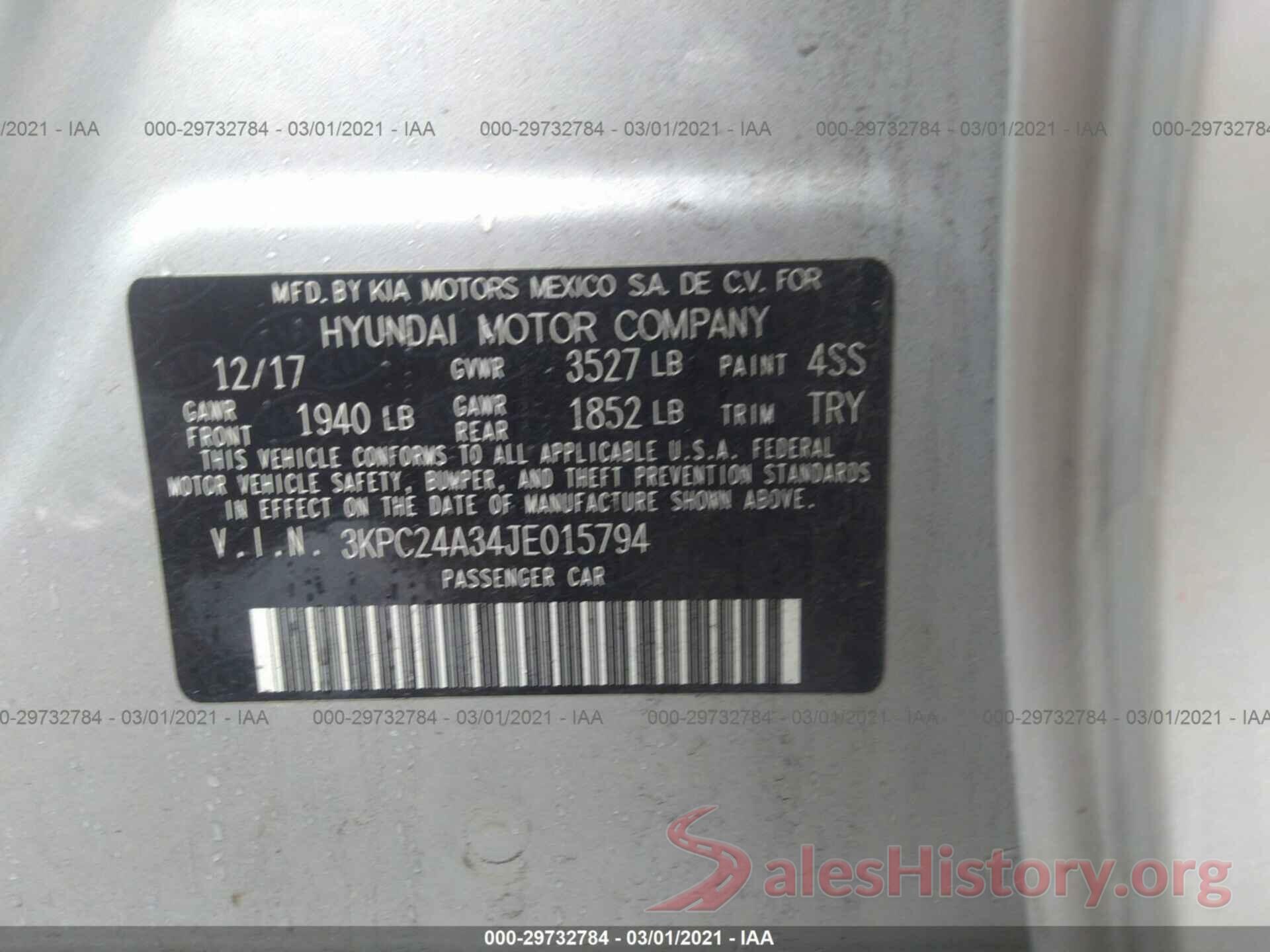 3KPC24A34JE015794 2018 HYUNDAI ACCENT