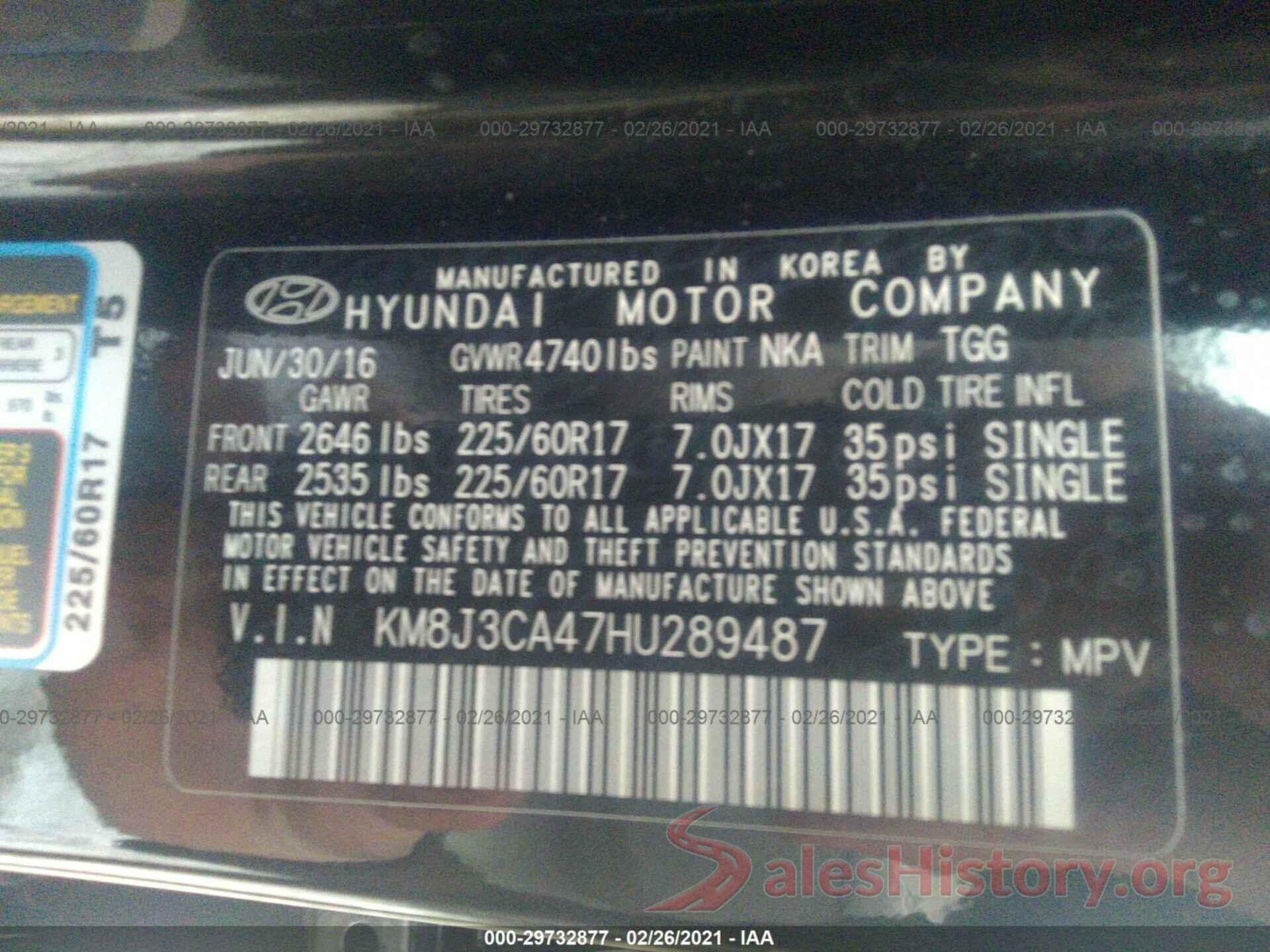 KM8J3CA47HU289487 2017 HYUNDAI TUCSON