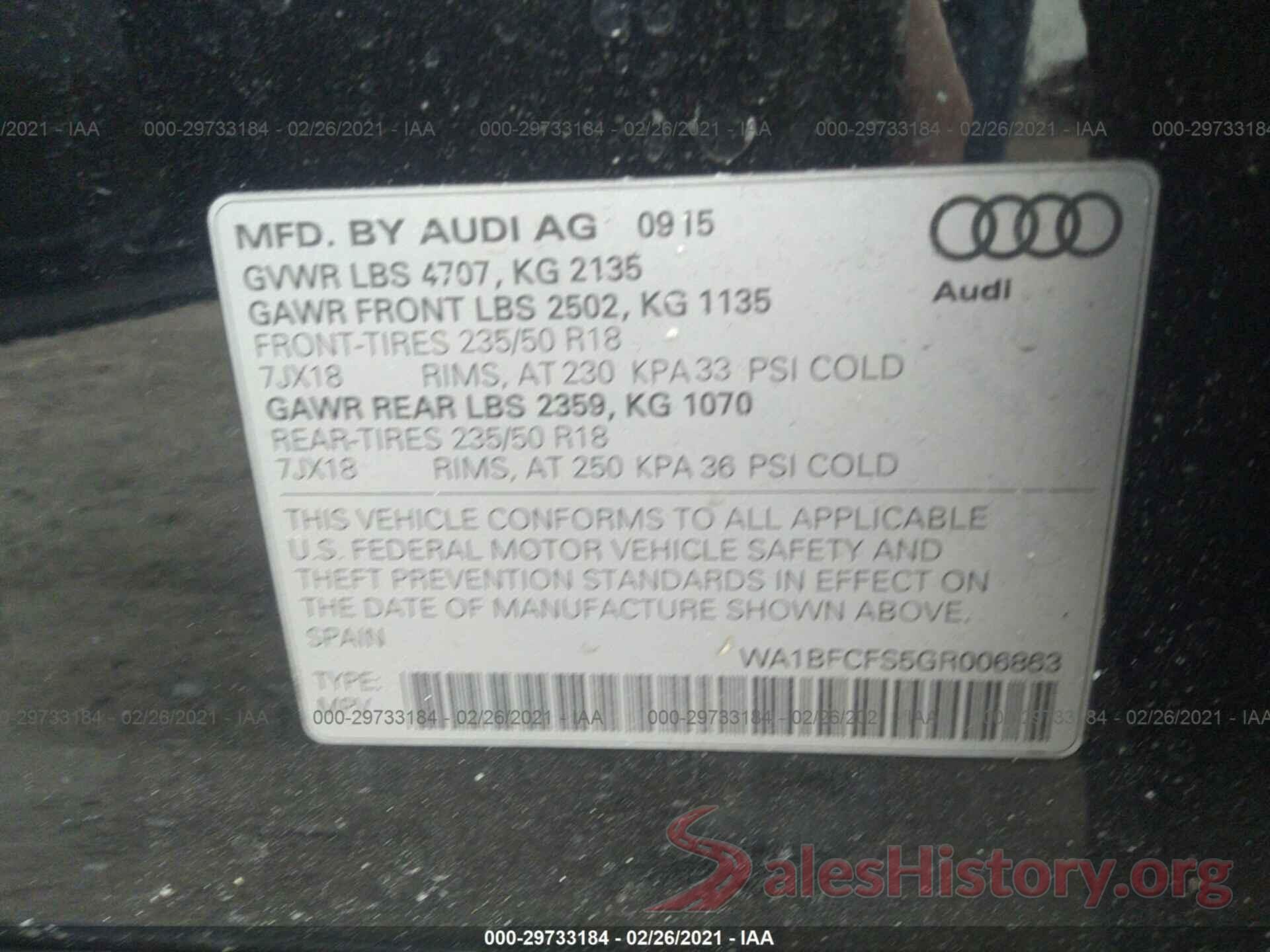 WA1BFCFS5GR006863 2016 AUDI Q3