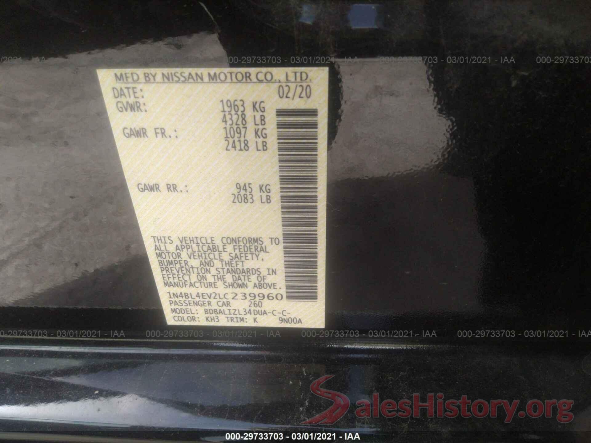 1N4BL4EV2LC239960 2020 NISSAN ALTIMA