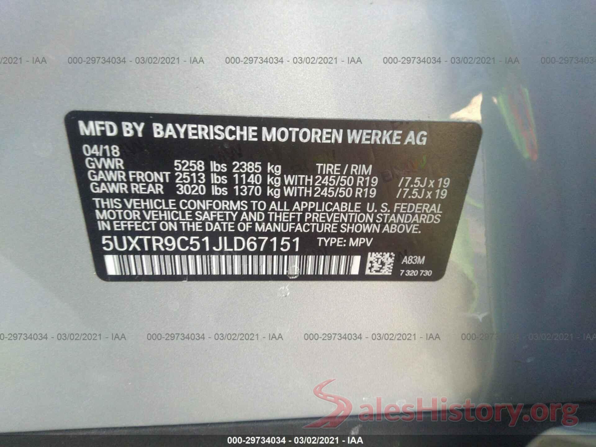 5UXTR9C51JLD67151 2018 BMW X3