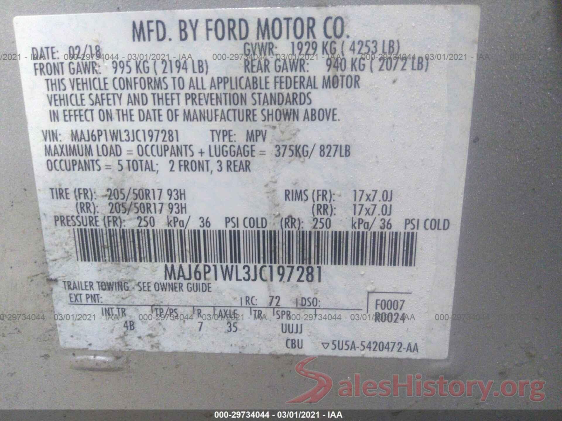 MAJ6P1WL3JC197281 2018 FORD ECOSPORT