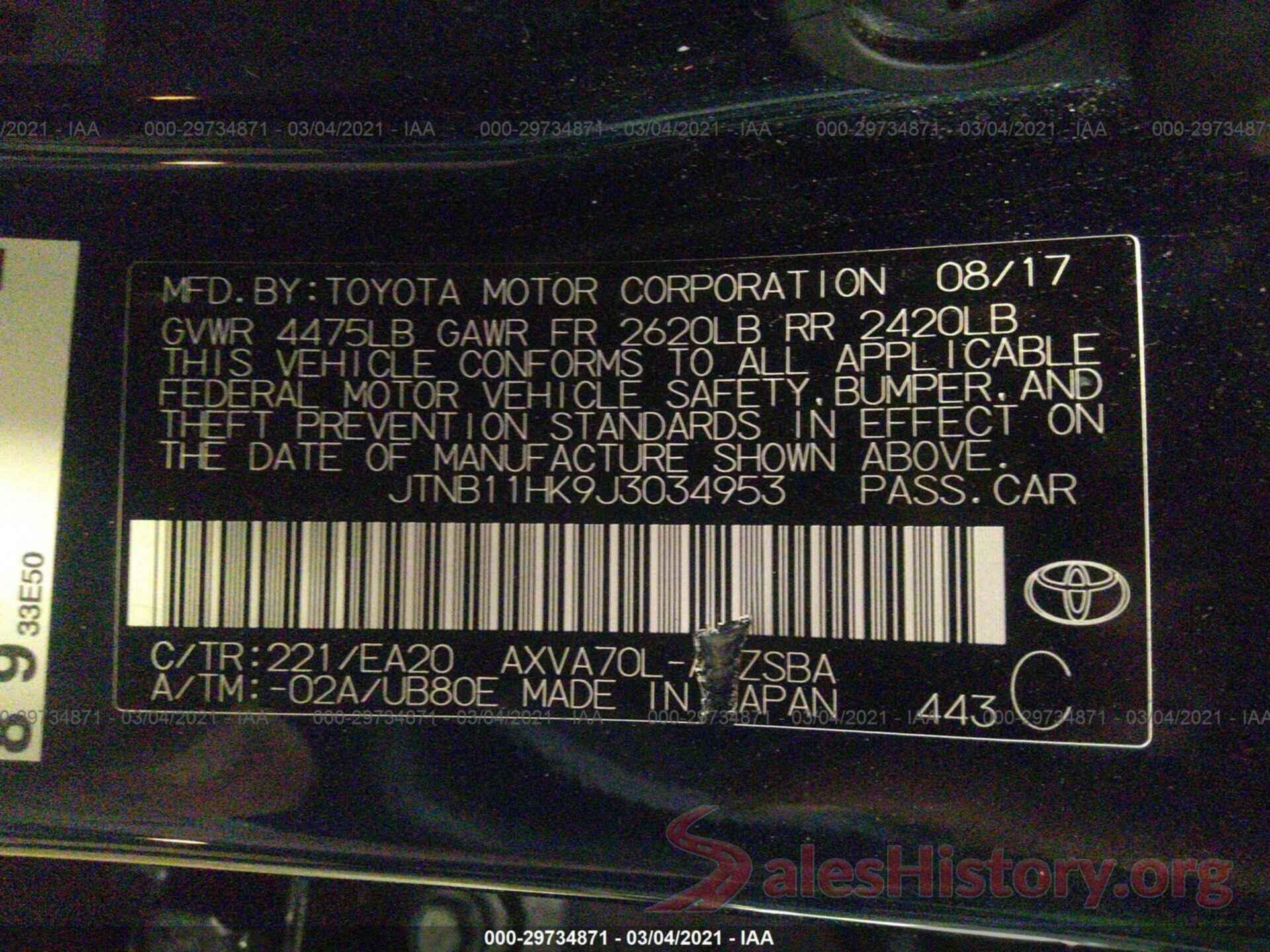 JTNB11HK9J3034953 2018 TOYOTA CAMRY