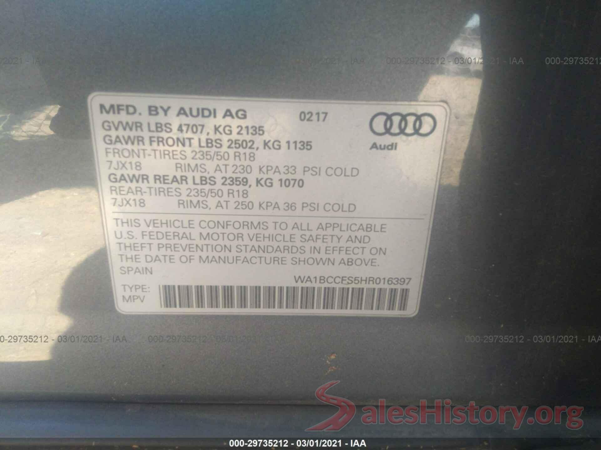 WA1BCCFS5HR016397 2017 AUDI Q3