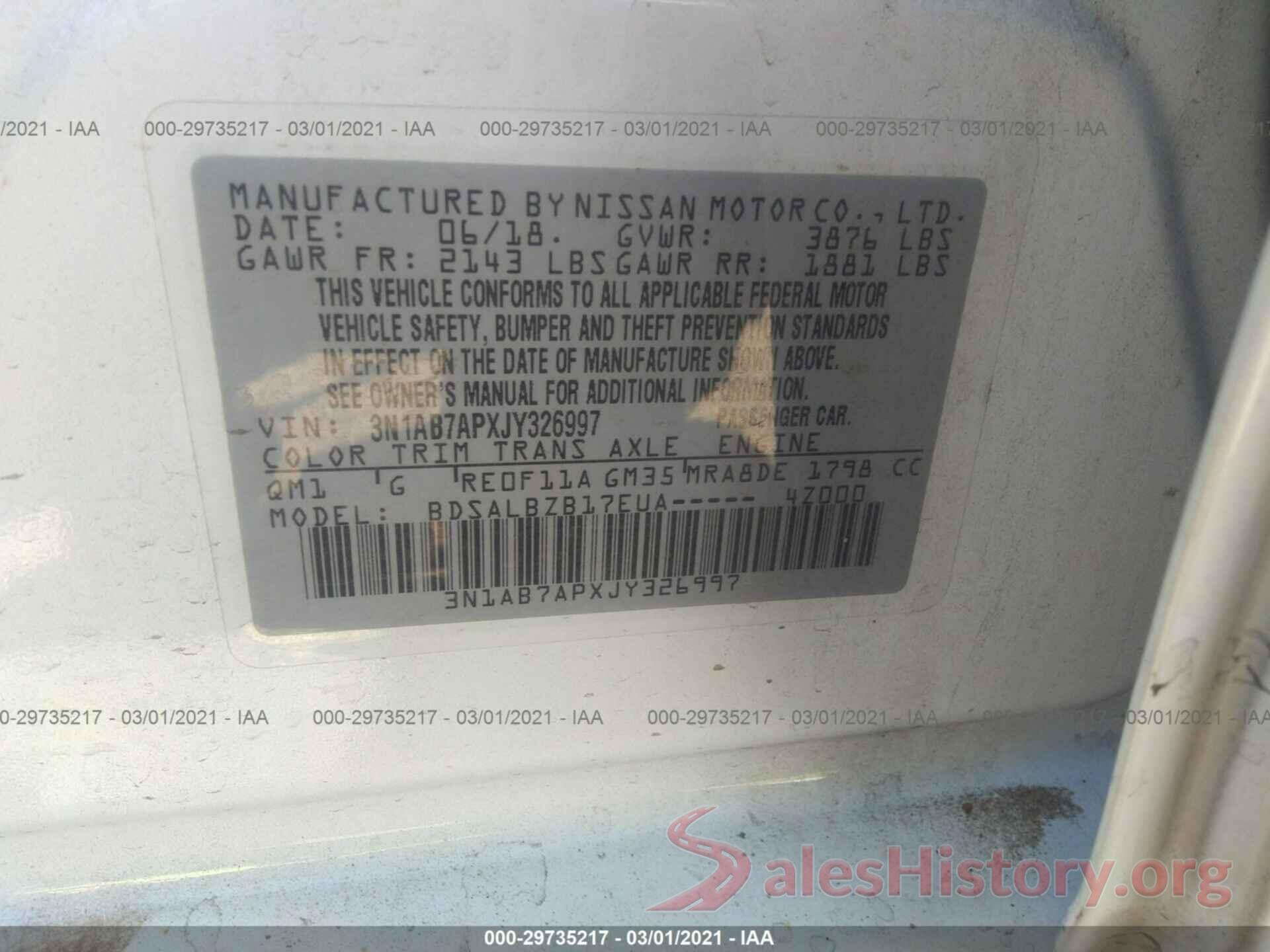 3N1AB7APXJY326997 2018 NISSAN SENTRA