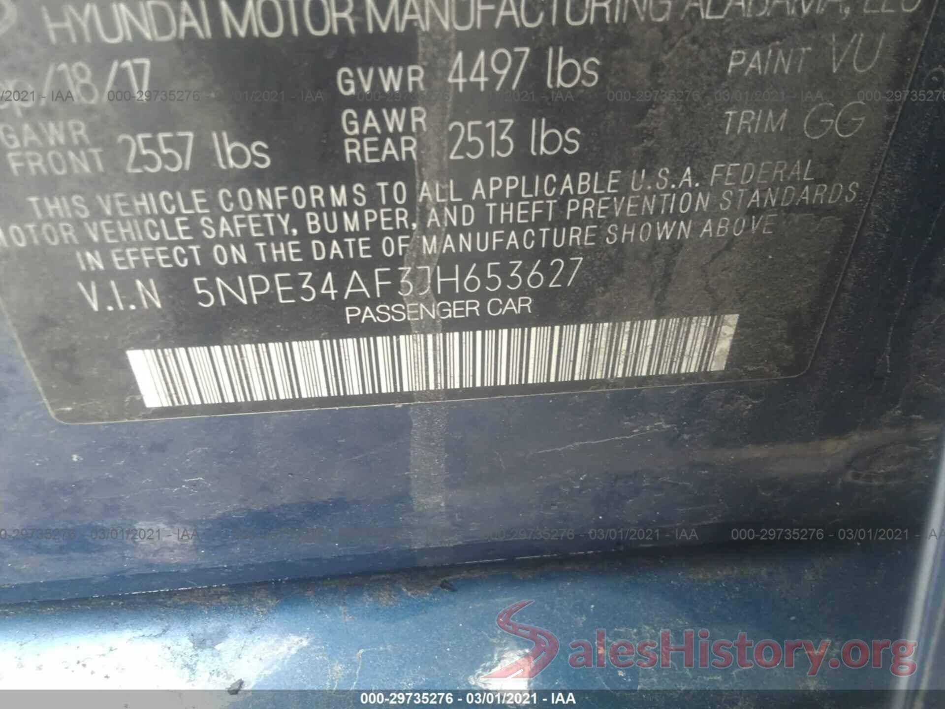 5NPE34AF3JH653627 2018 HYUNDAI SONATA