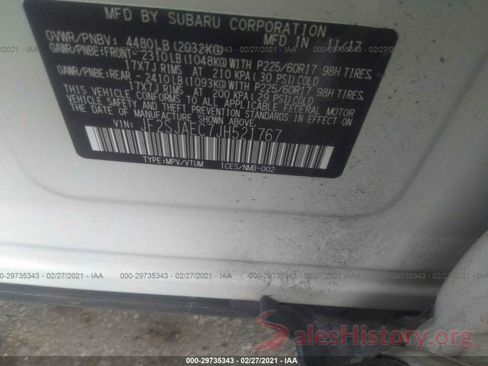 JF2SJAEC7JH521767 2018 SUBARU FORESTER