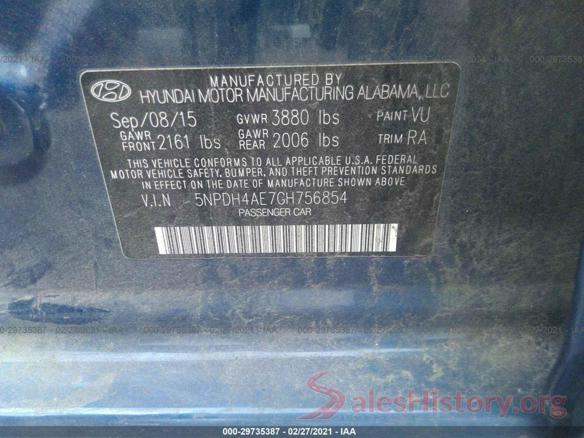 5NPDH4AE7GH756854 2016 HYUNDAI ELANTRA