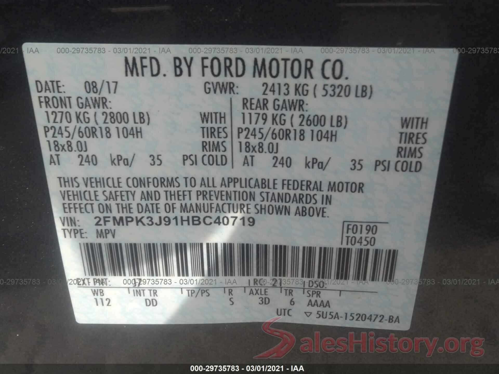 2FMPK3J91HBC40719 2017 FORD EDGE