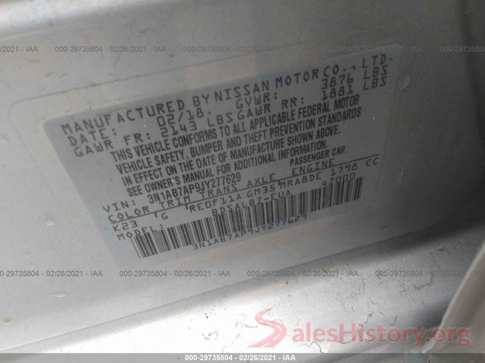 3N1AB7AP9JY277629 2018 NISSAN SENTRA