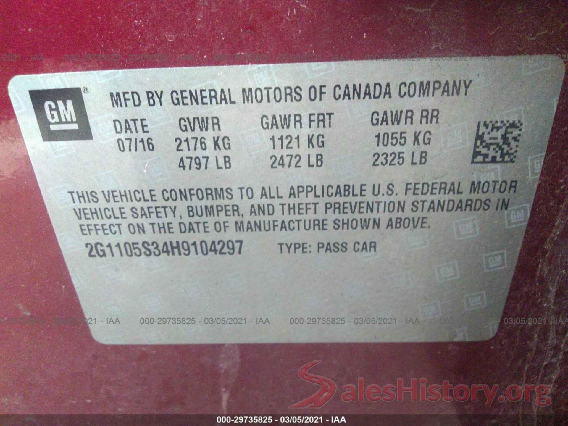 2G1105S34H9104297 2017 CHEVROLET IMPALA