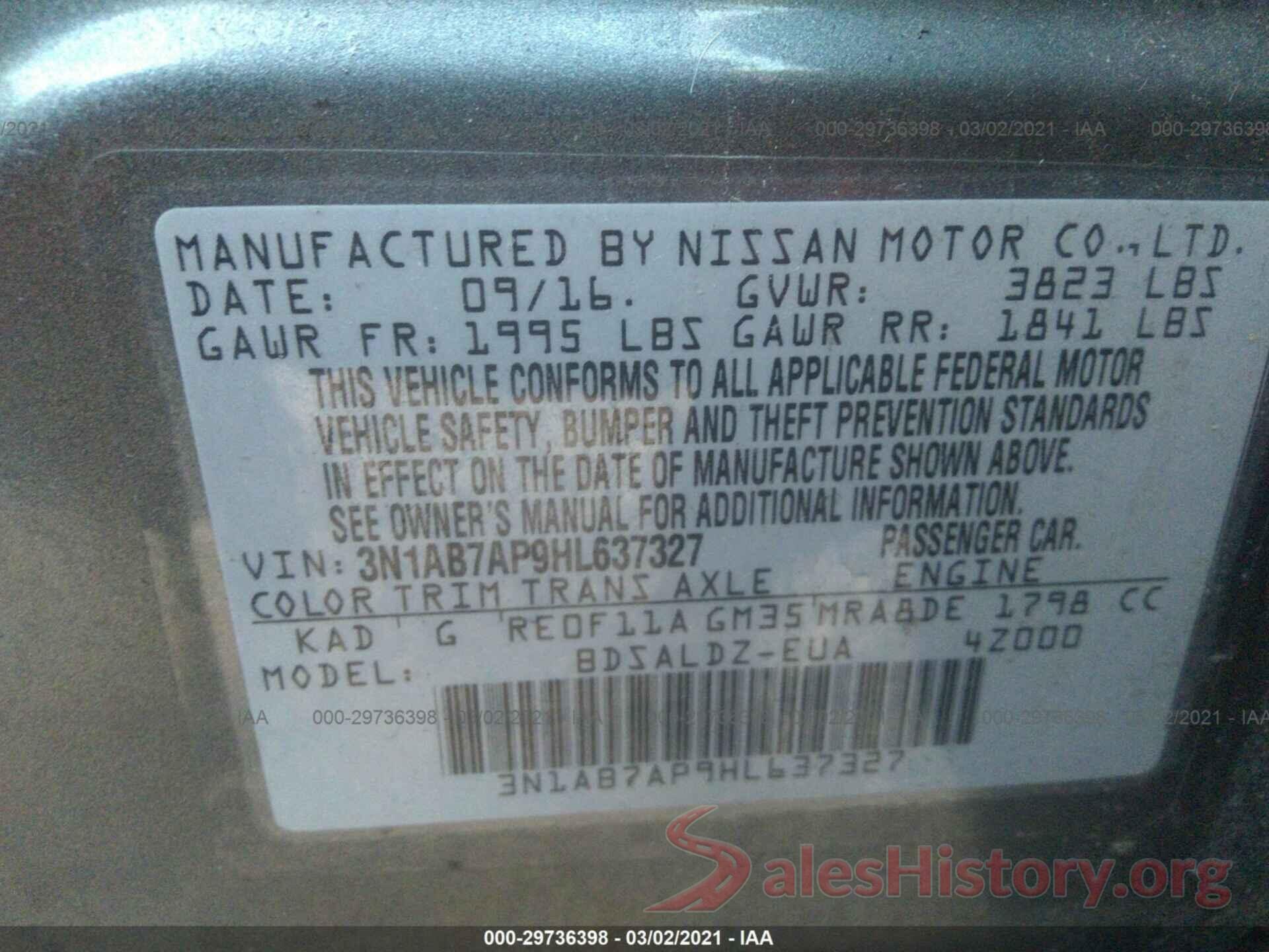 3N1AB7AP9HL637327 2017 NISSAN SENTRA