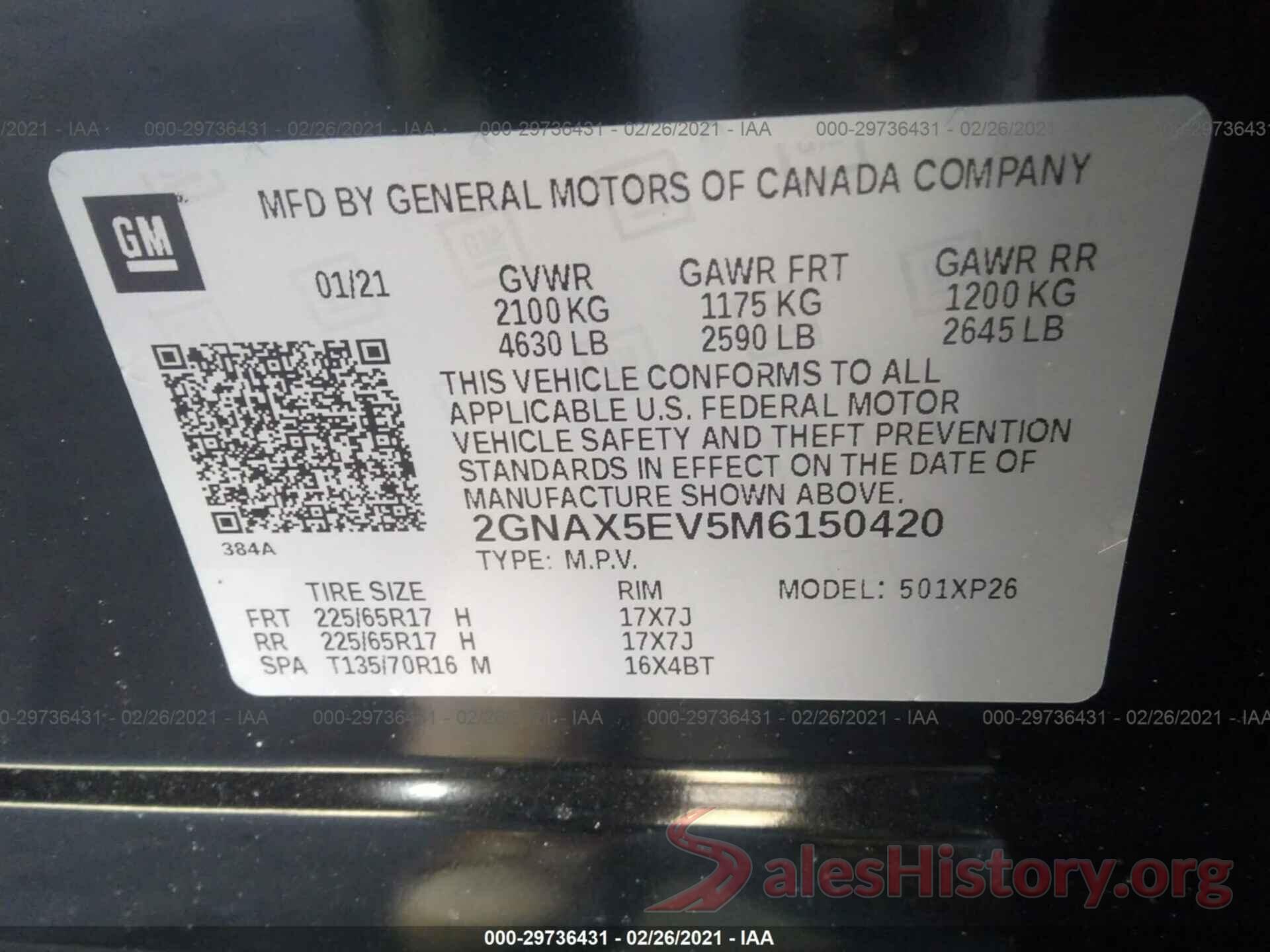 2GNAX5EV5M6150420 2021 CHEVROLET EQUINOX