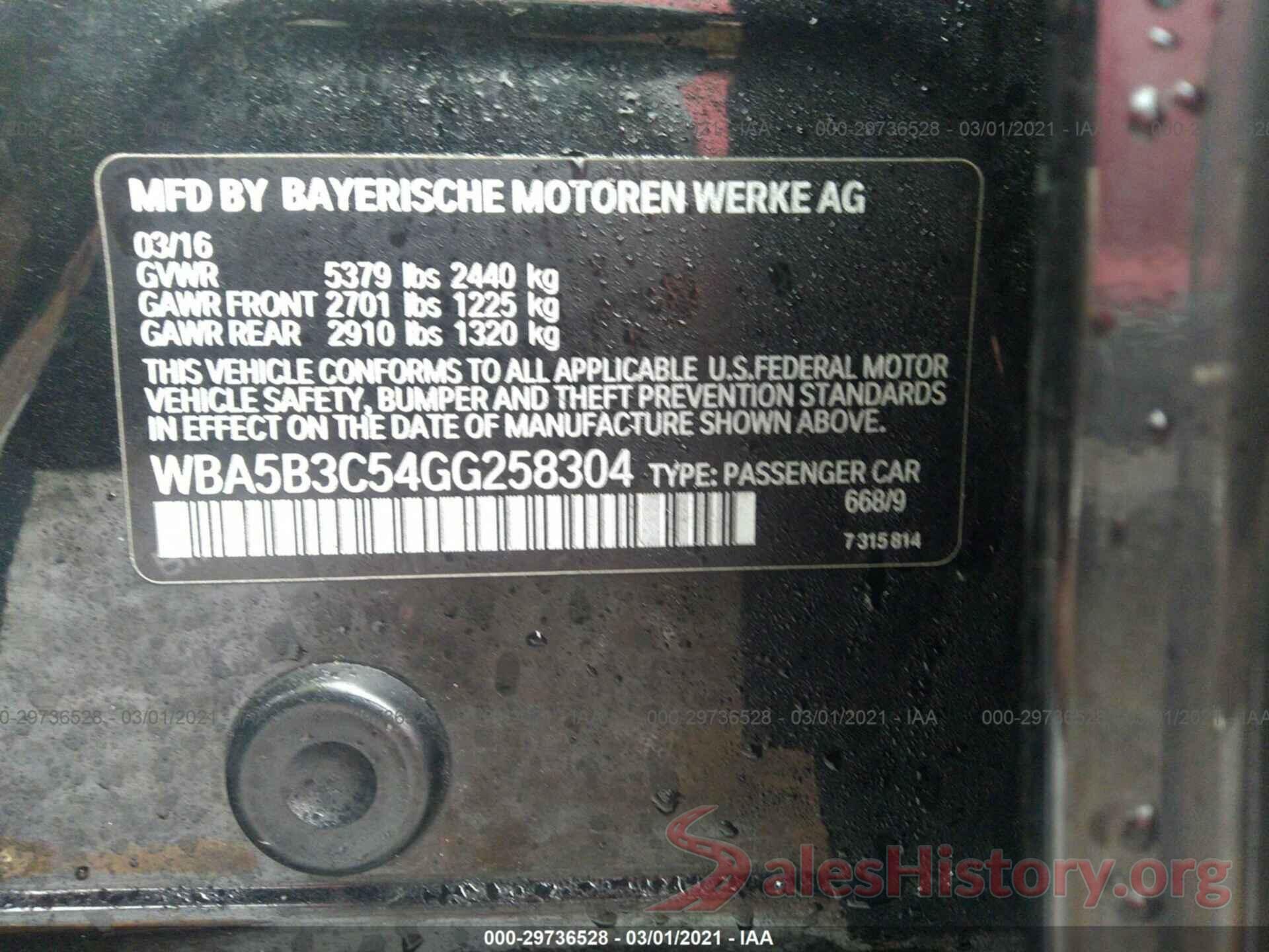 WBA5B3C54GG258304 2016 BMW 5 SERIES