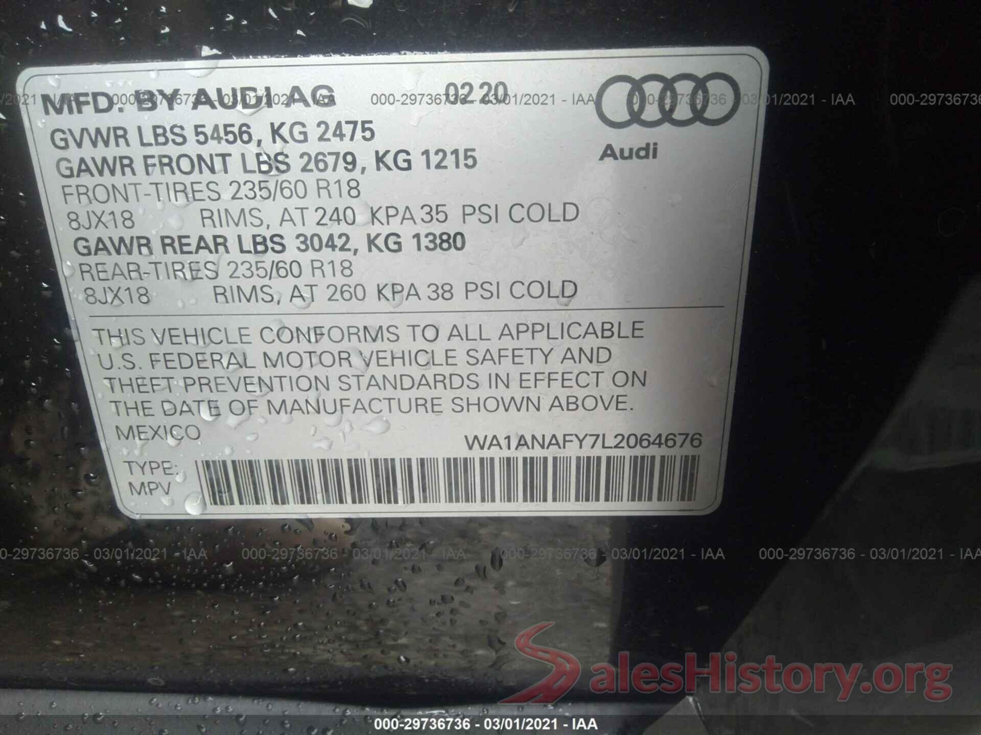 WA1ANAFY7L2064676 2020 AUDI Q5