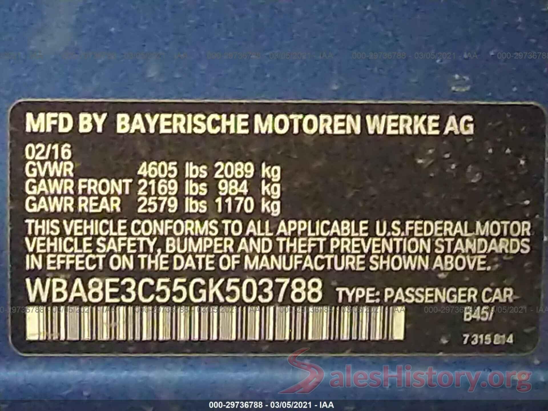 WBA8E3C55GK503788 2016 BMW 3 SERIES