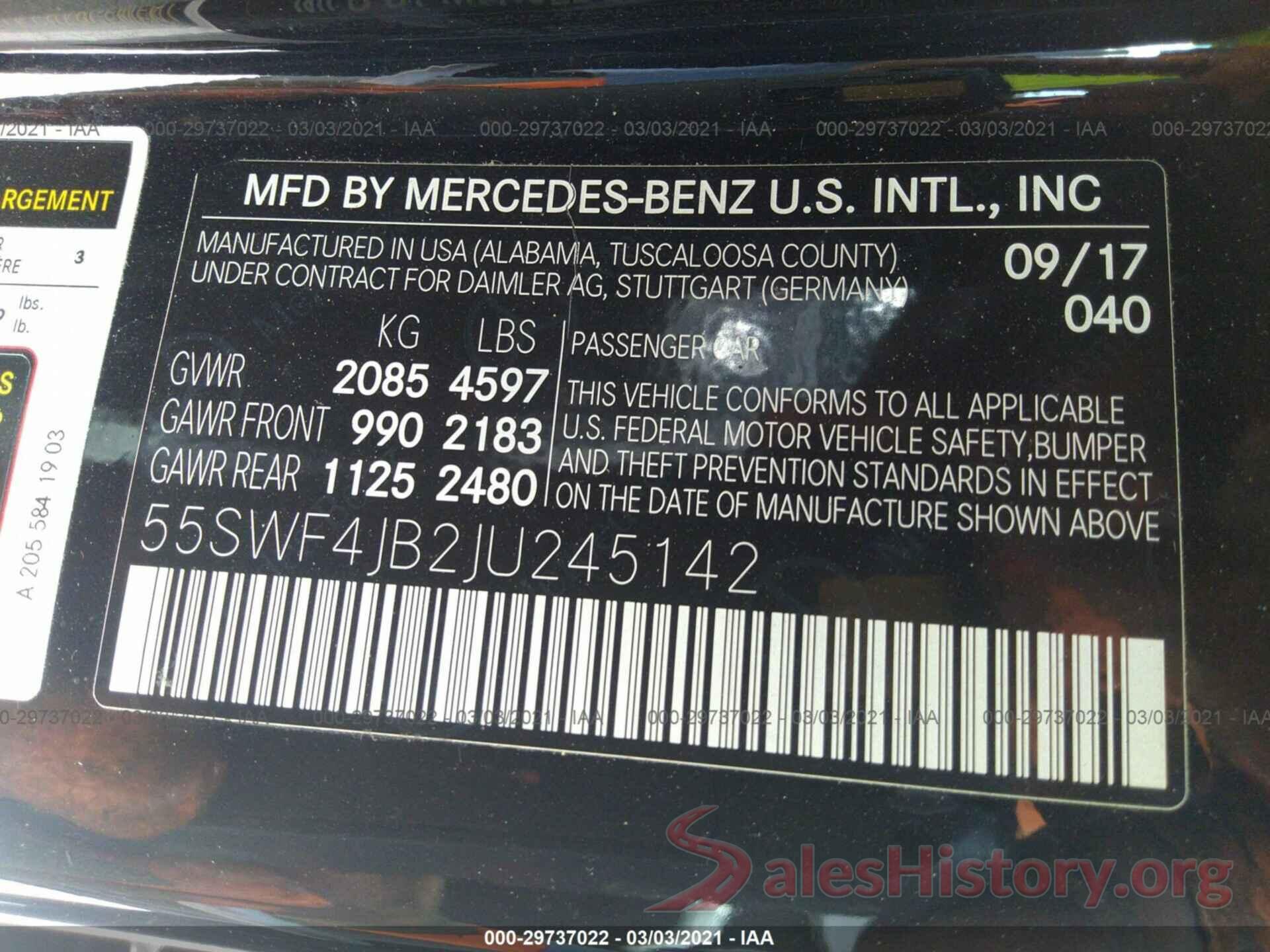 55SWF4JB2JU245142 2018 MERCEDES-BENZ C-CLASS