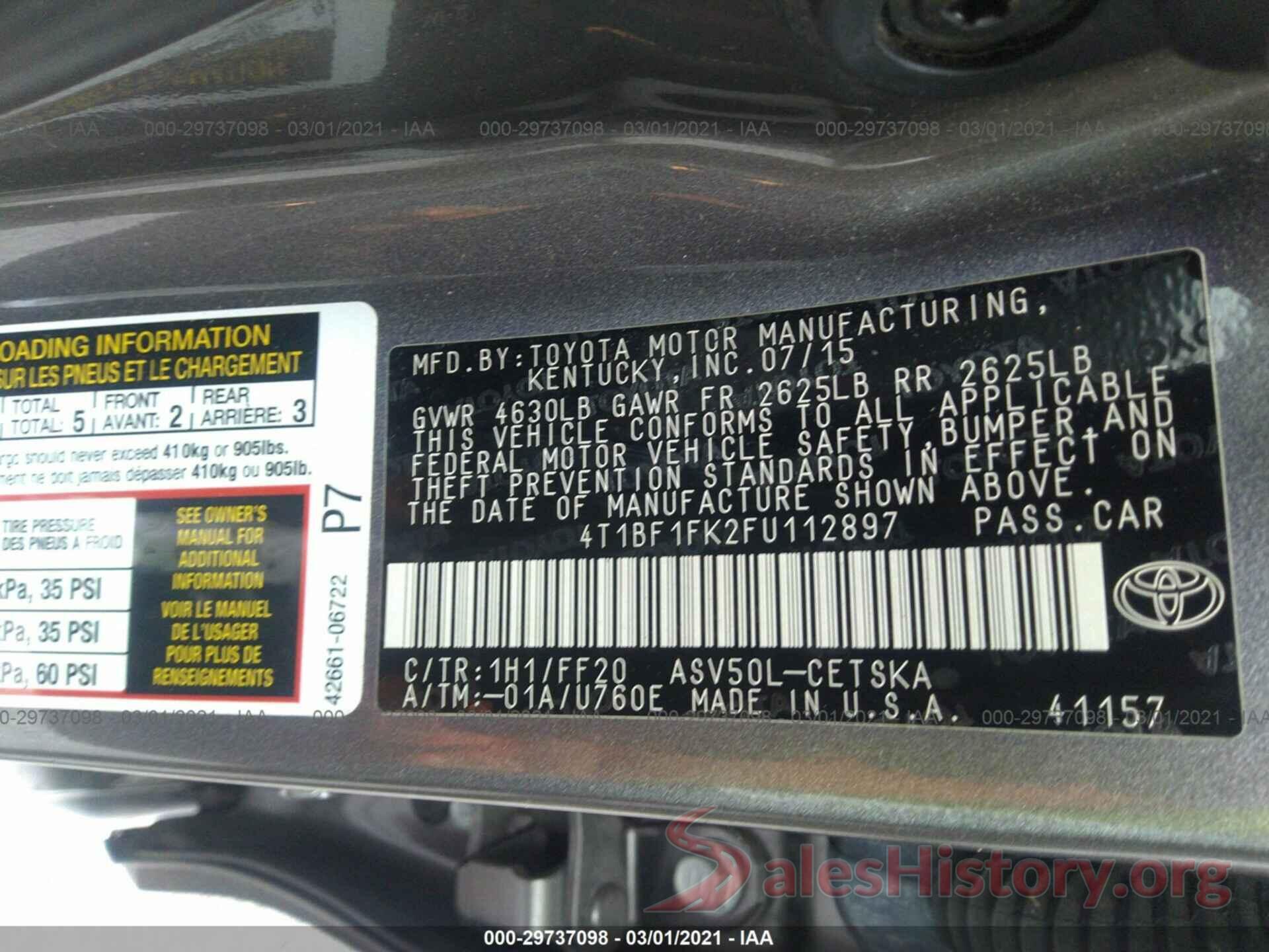 4T1BF1FK2FU112897 2015 TOYOTA CAMRY