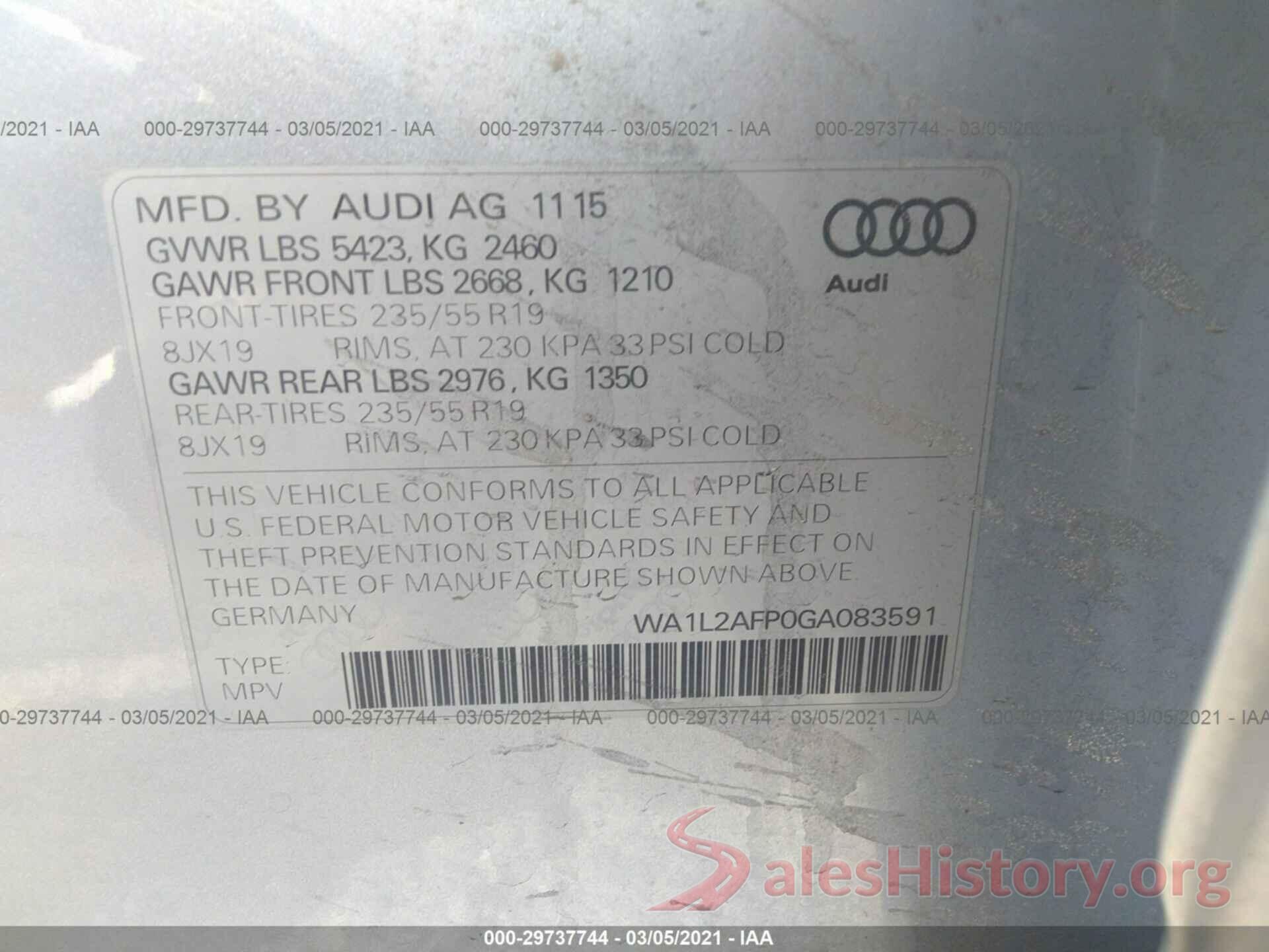 WA1L2AFP0GA083591 2016 AUDI Q5