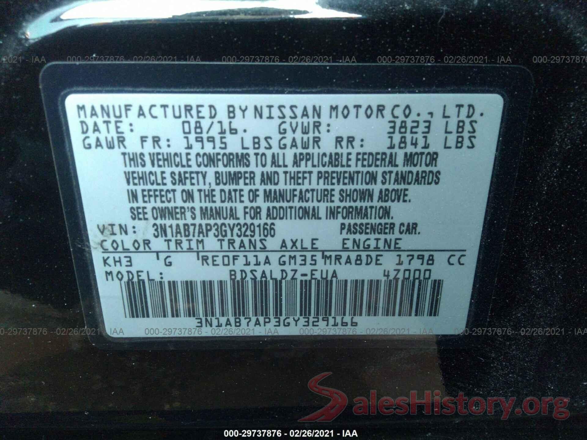 3N1AB7AP3GY329166 2016 NISSAN SENTRA