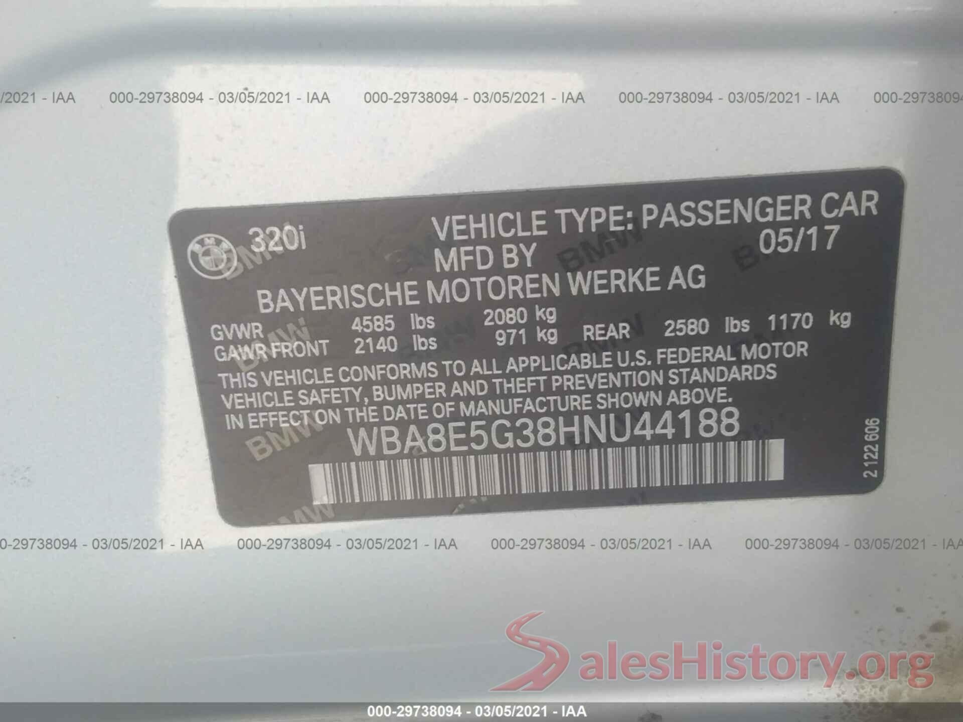 WBA8E5G38HNU44188 2017 BMW 3 SERIES