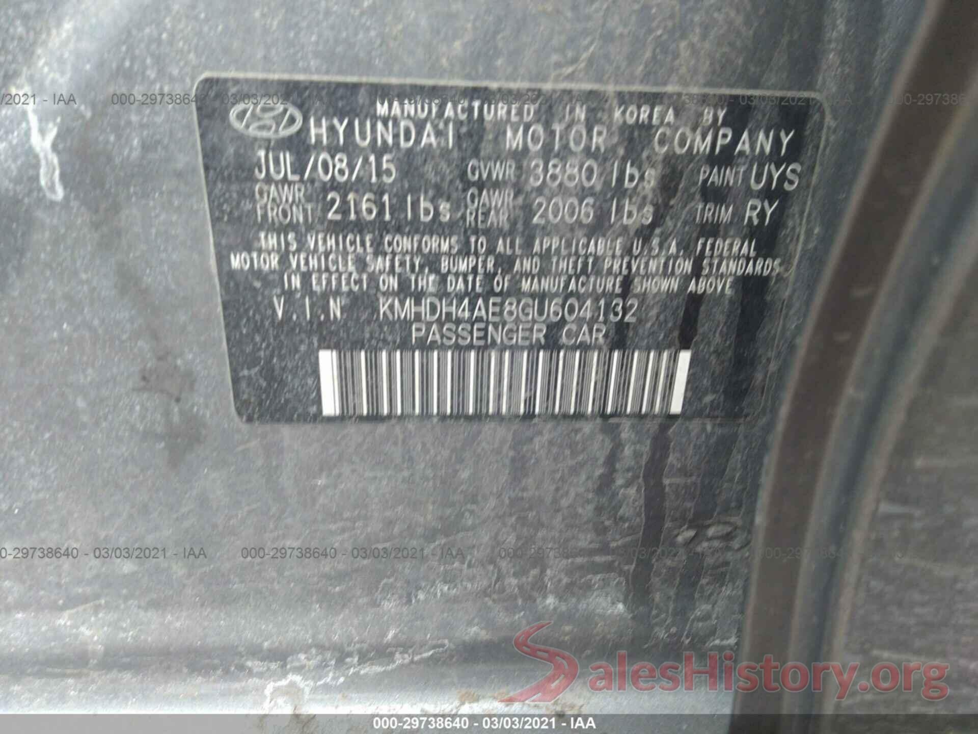 KMHDH4AE8GU604132 2016 HYUNDAI ELANTRA