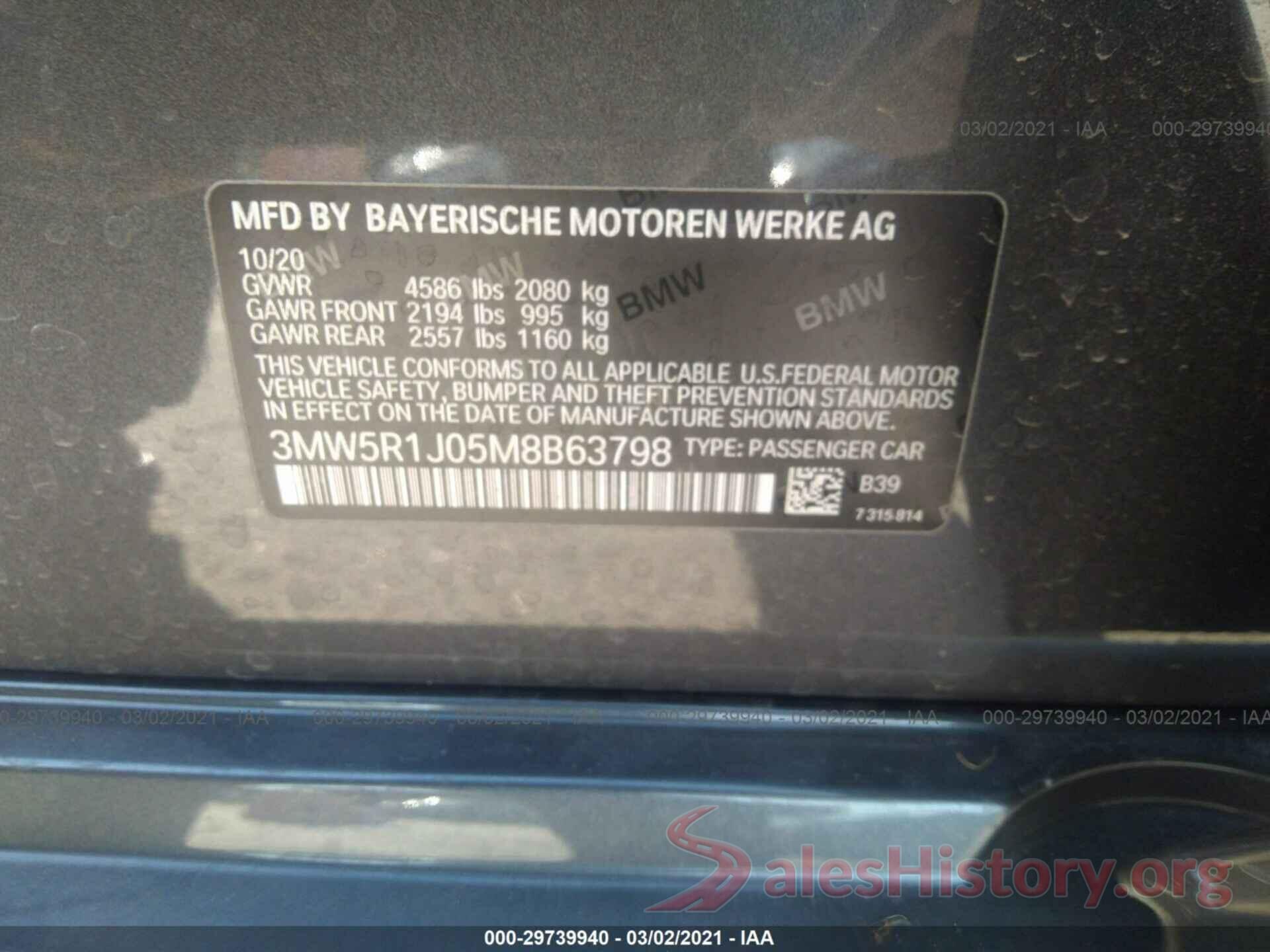 3MW5R1J05M8B63798 2021 BMW 3 SERIES