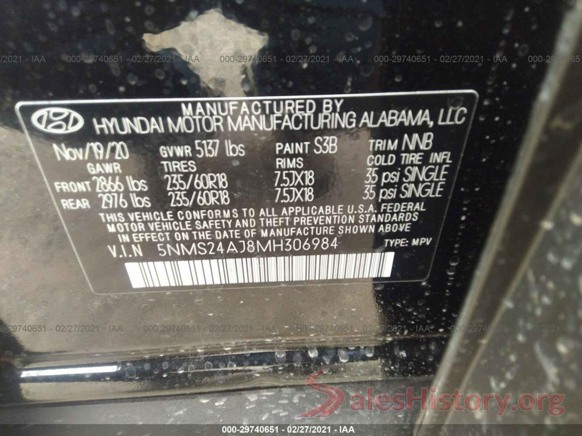 5NMS24AJ8MH306984 2021 HYUNDAI SANTA FE