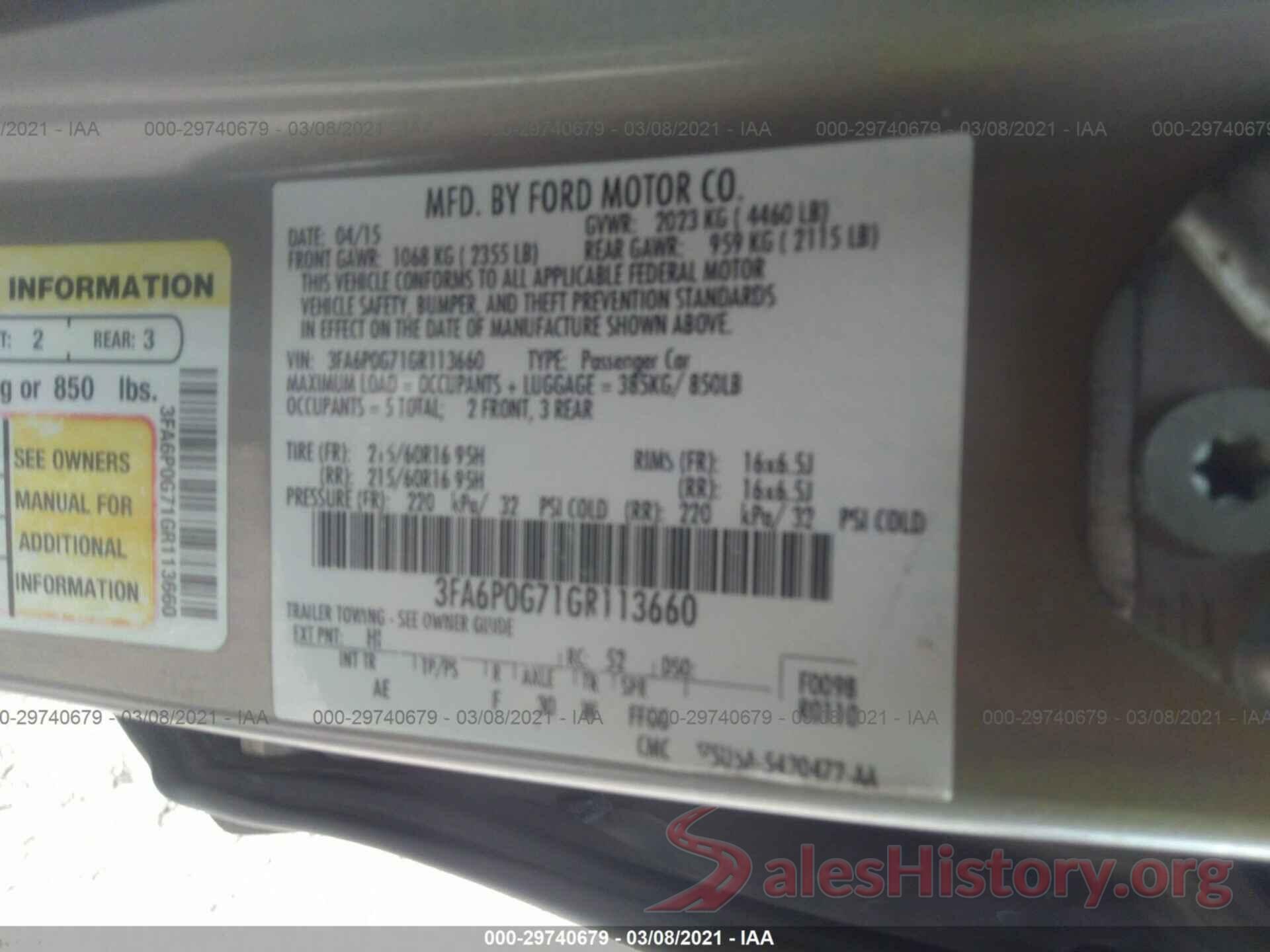 3FA6P0G71GR113660 2016 FORD FUSION