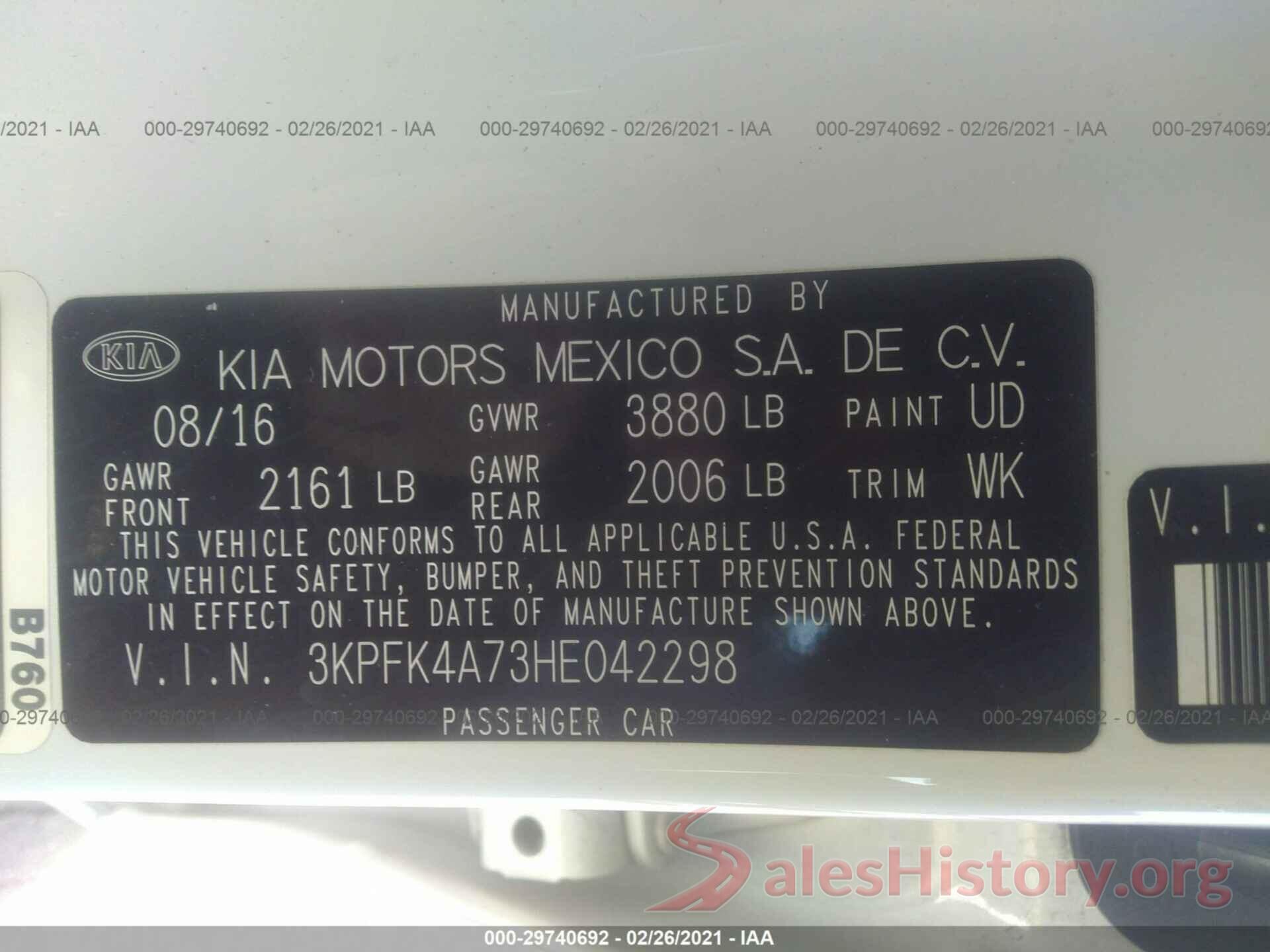 3KPFK4A73HE042298 2017 KIA FORTE