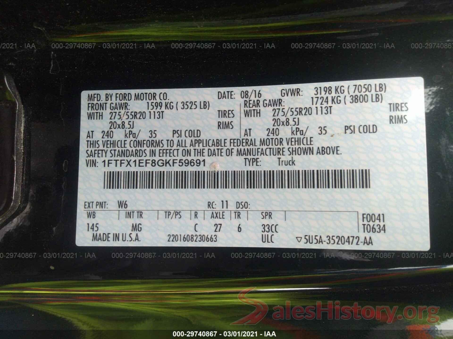 1FTFX1EF8GKF59691 2016 FORD F-150