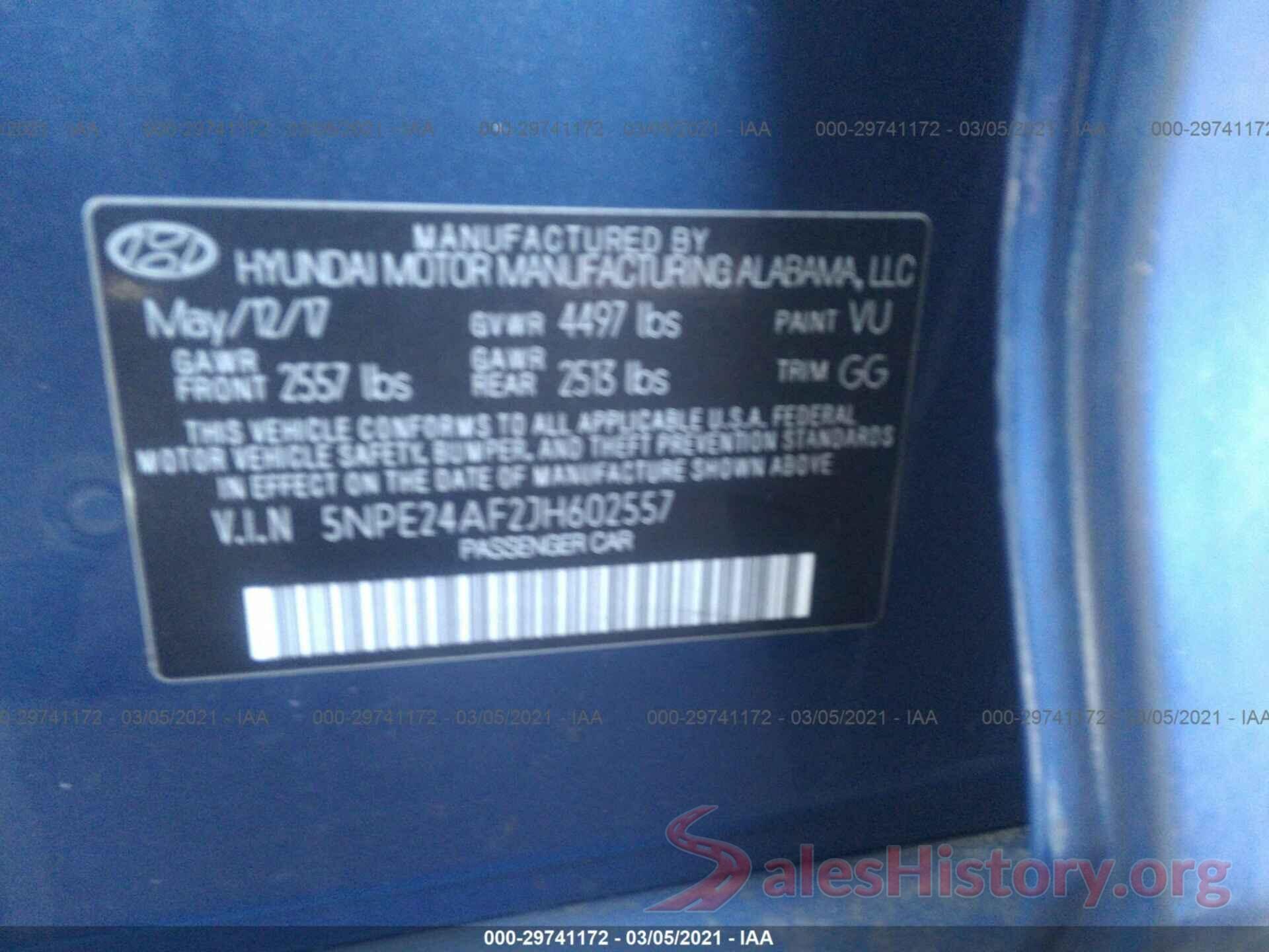 5NPE24AF2JH602557 2018 HYUNDAI SONATA