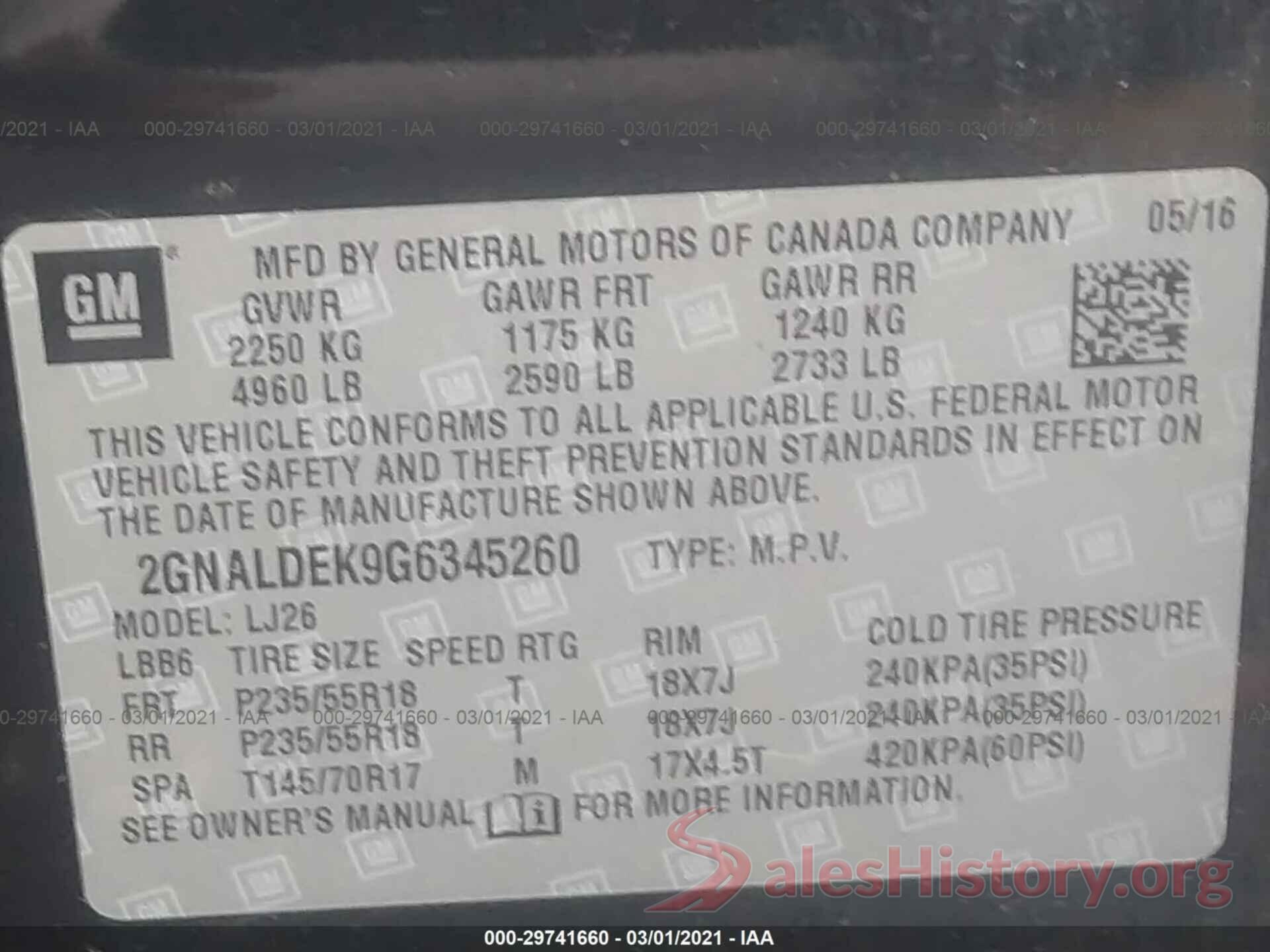 2GNALDEK9G6345260 2016 CHEVROLET EQUINOX