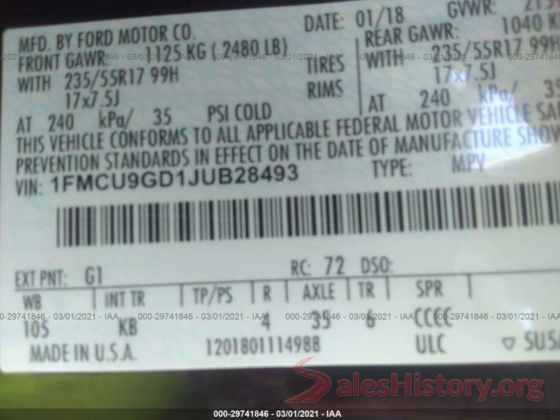 1FMCU9GD1JUB28493 2018 FORD ESCAPE