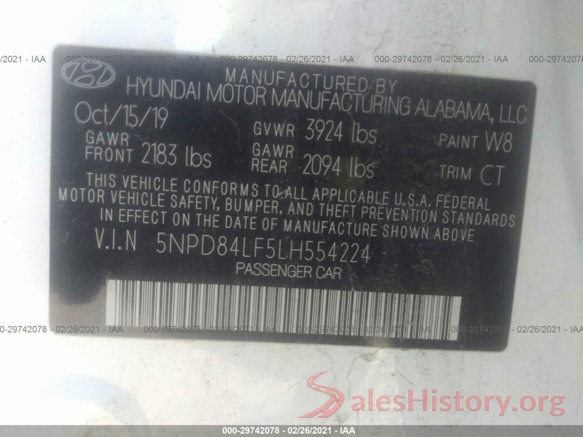 5NPD84LF5LH554224 2020 HYUNDAI ELANTRA