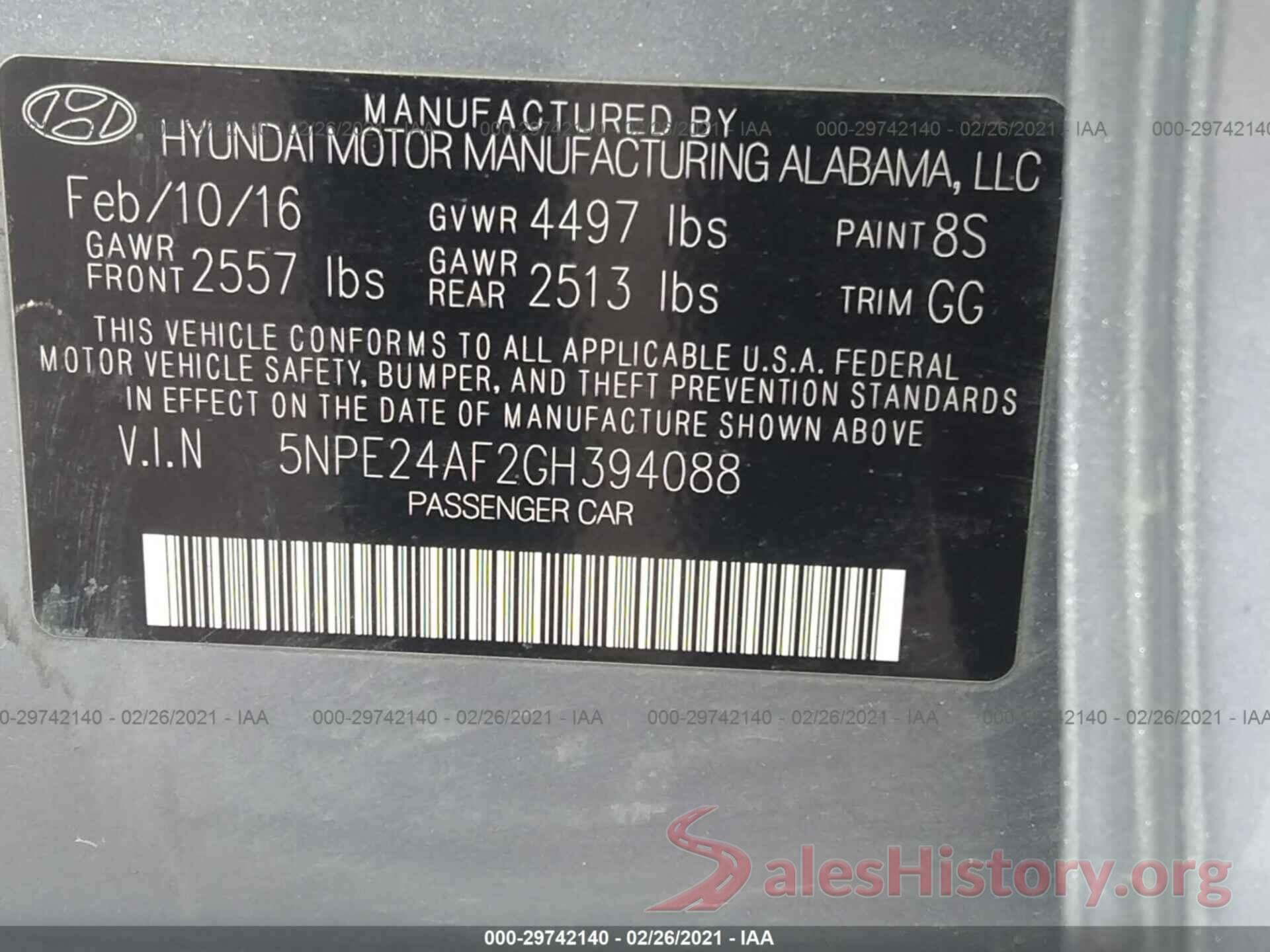 5NPE24AF2GH394088 2016 HYUNDAI SONATA