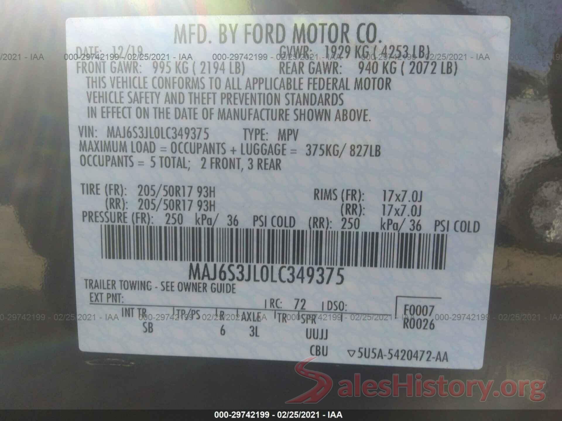 MAJ6S3JL0LC349375 2020 FORD ECOSPORT