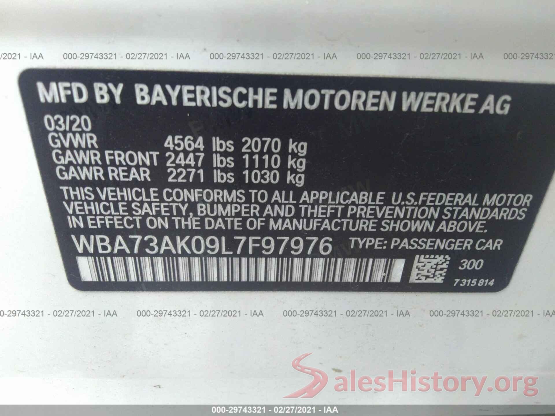 WBA73AK09L7F97976 2020 BMW 2 SERIES